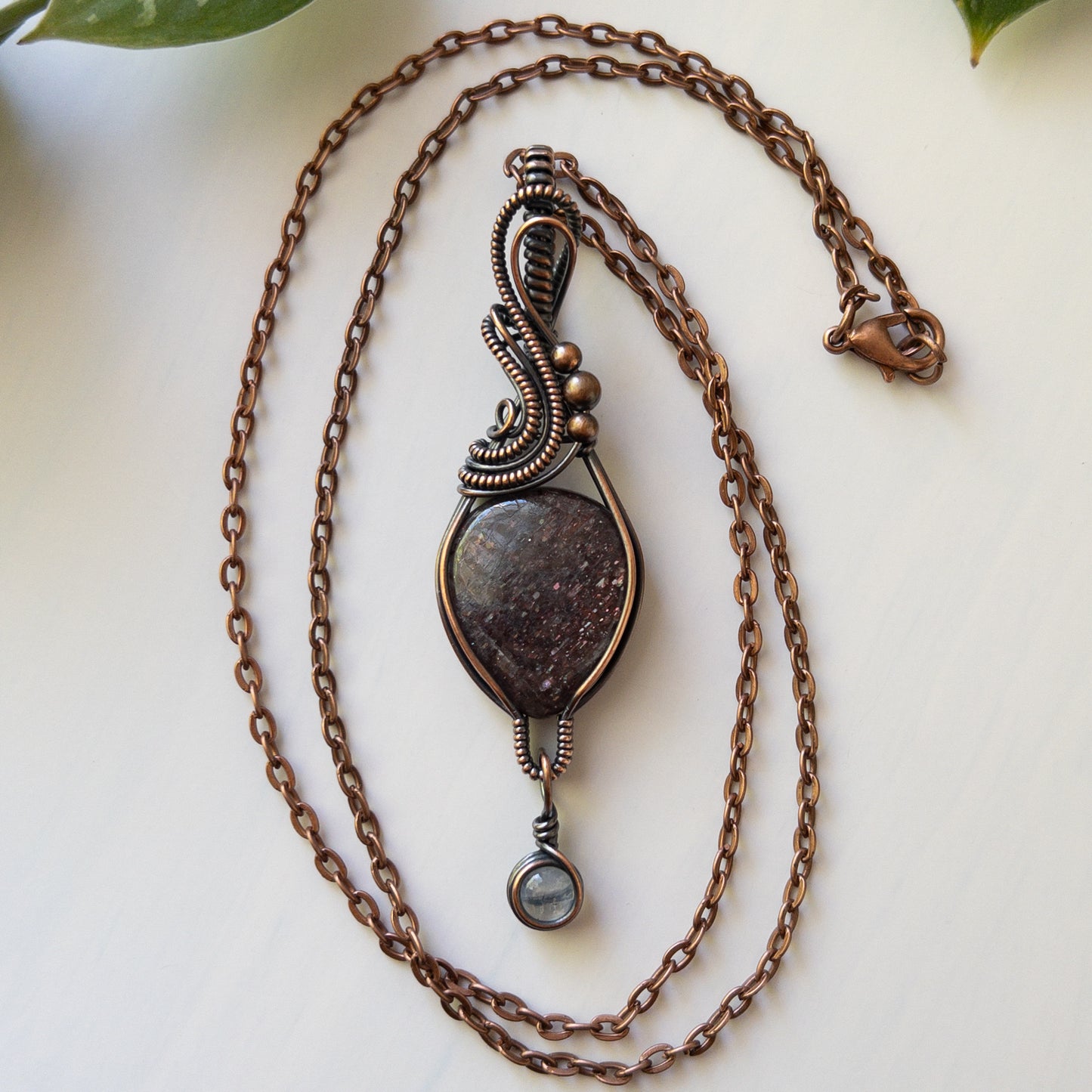 Iolite With Moonstone Copper Wrapped Pendant