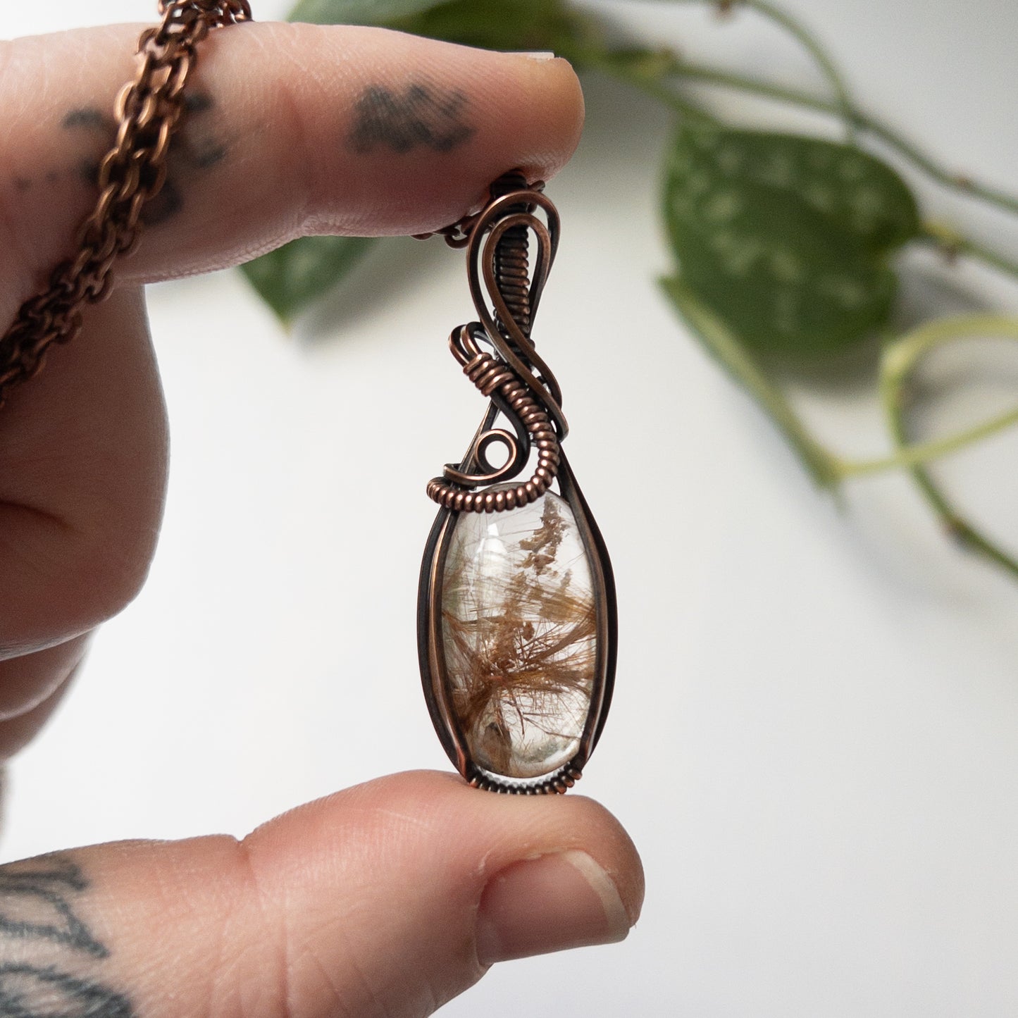 Gold Rutilated Quartz & Copper Wrapped Pendant