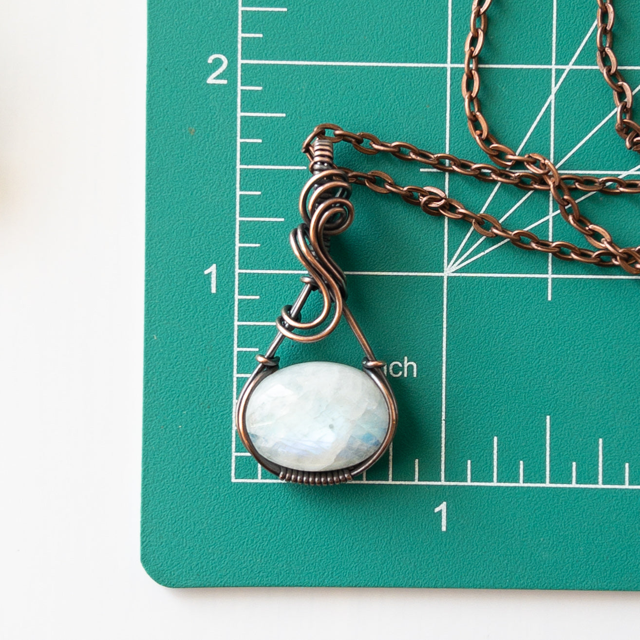 Rainbow Moonstone & Copper Wrapped Pendant