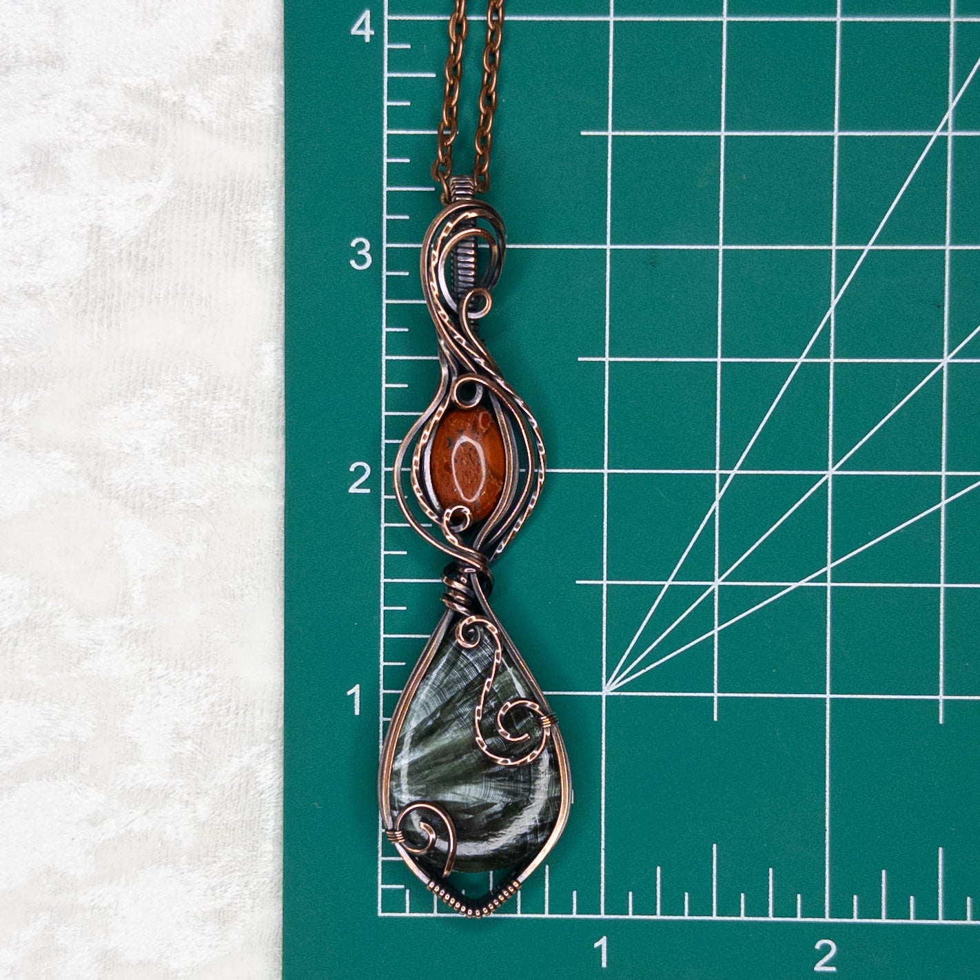 Seraphinite & Red Jasper Antiqued Copper Pendant