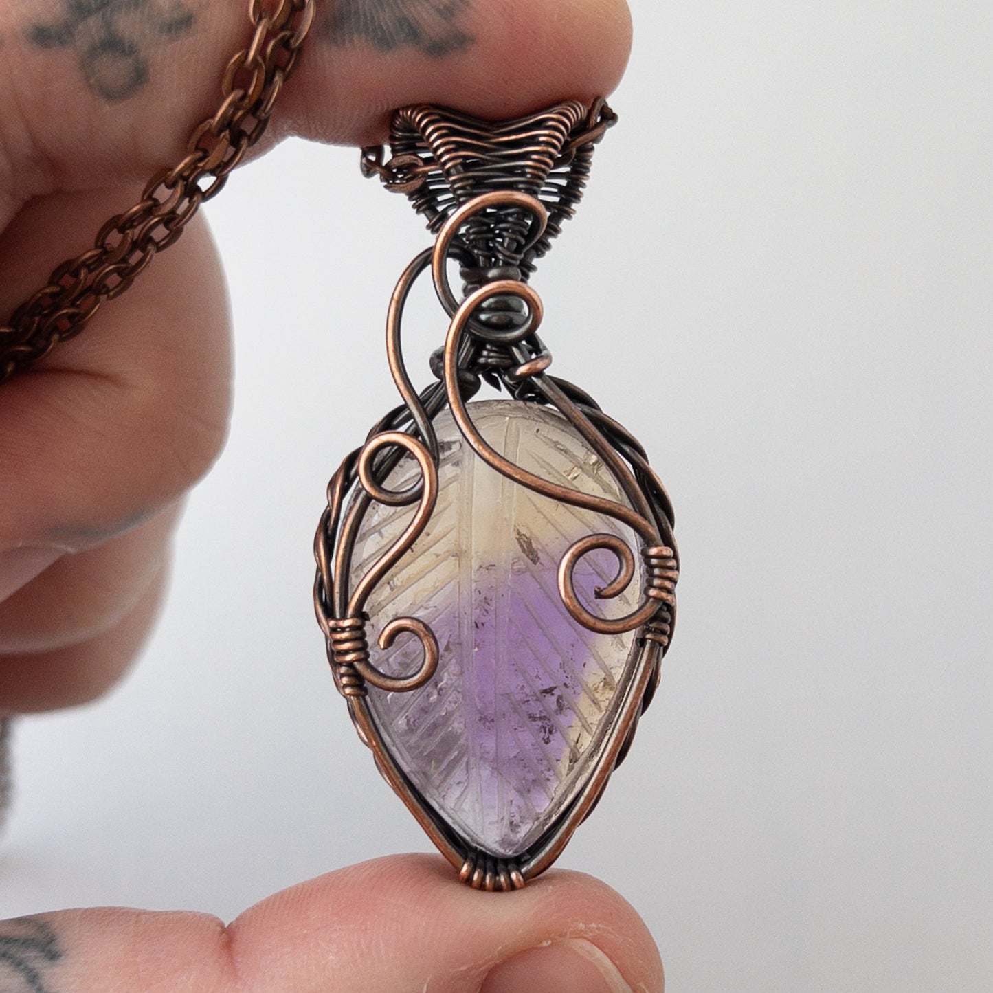Ametrine “Fairy Leaf” Antiqued Copper Wrapped Pendant