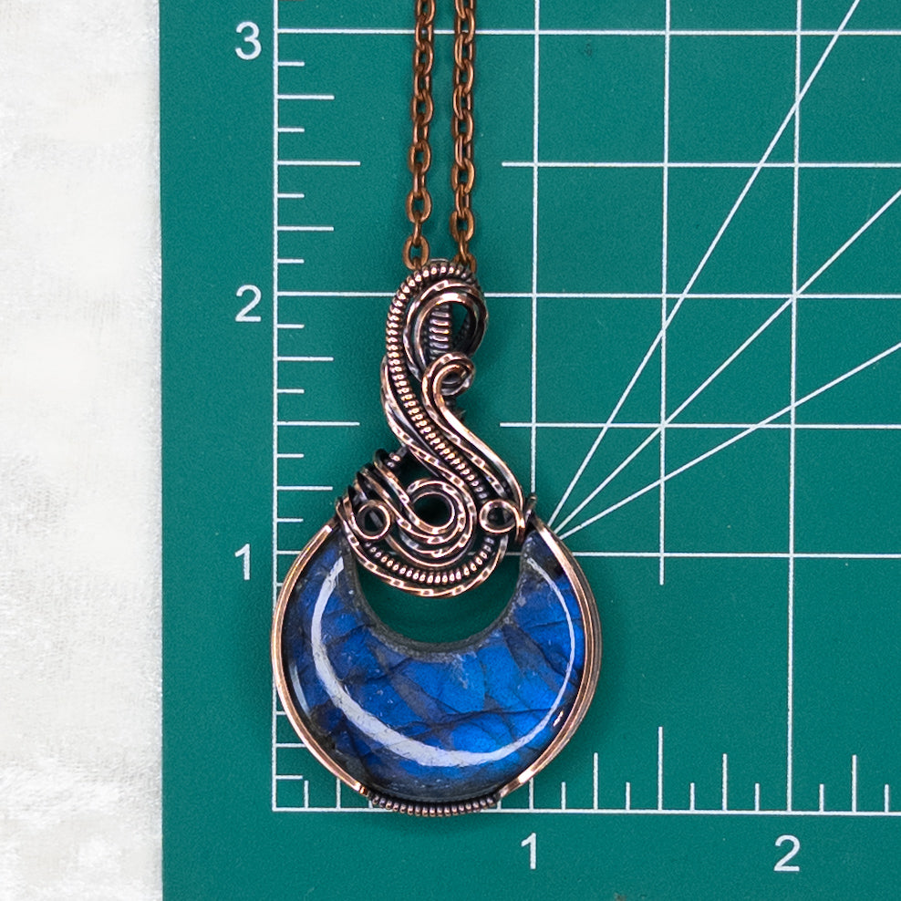 Deep Blue Labradorite Moon Antiqued Copper Pendant