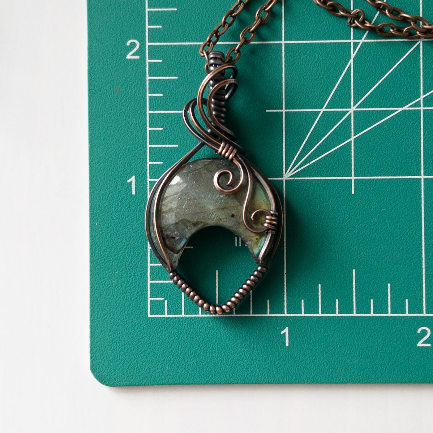 Labradorite Inverted Moon & Copper Wrapped Pendant