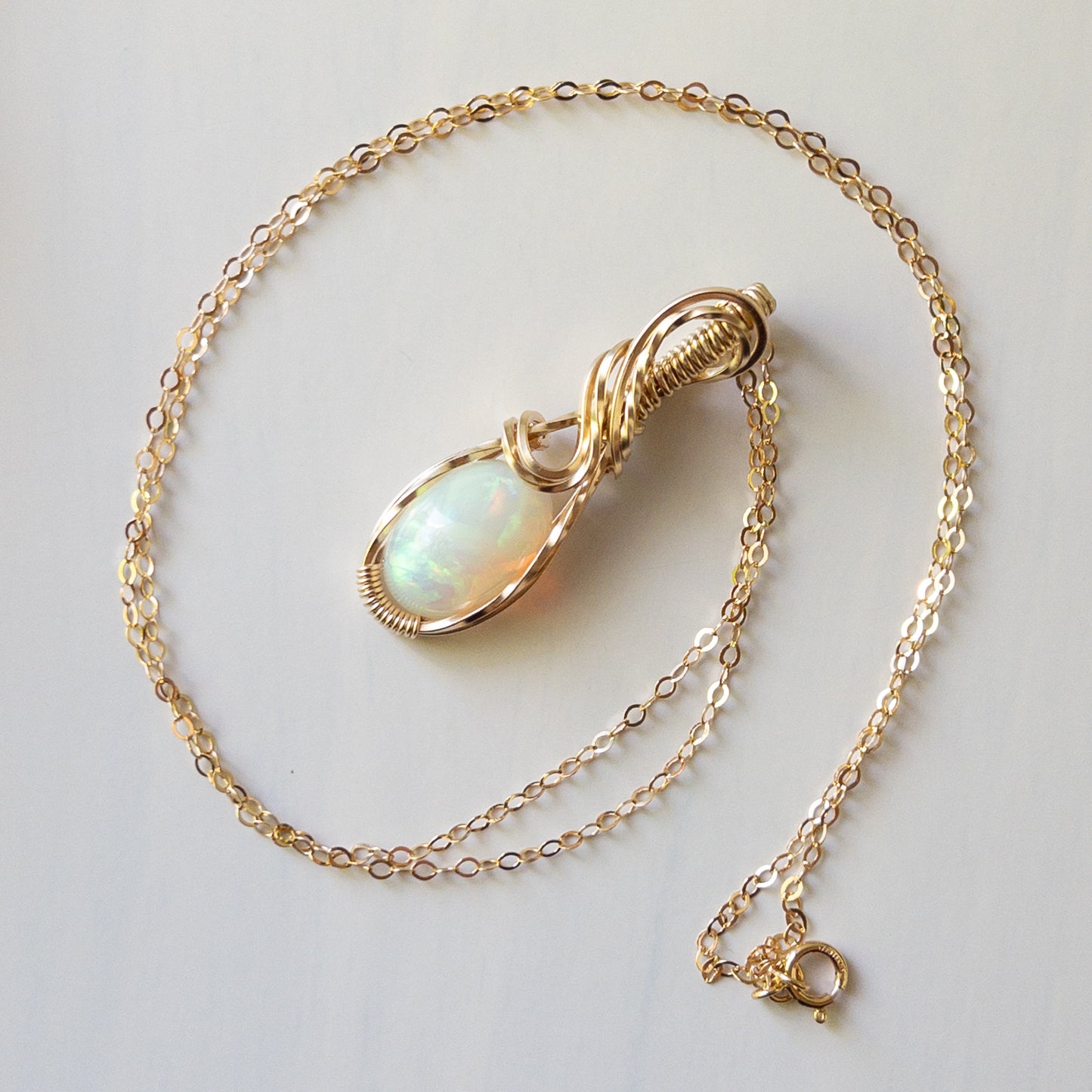Tethys - Opal & Gold Fill Wire Wrapped Pendant