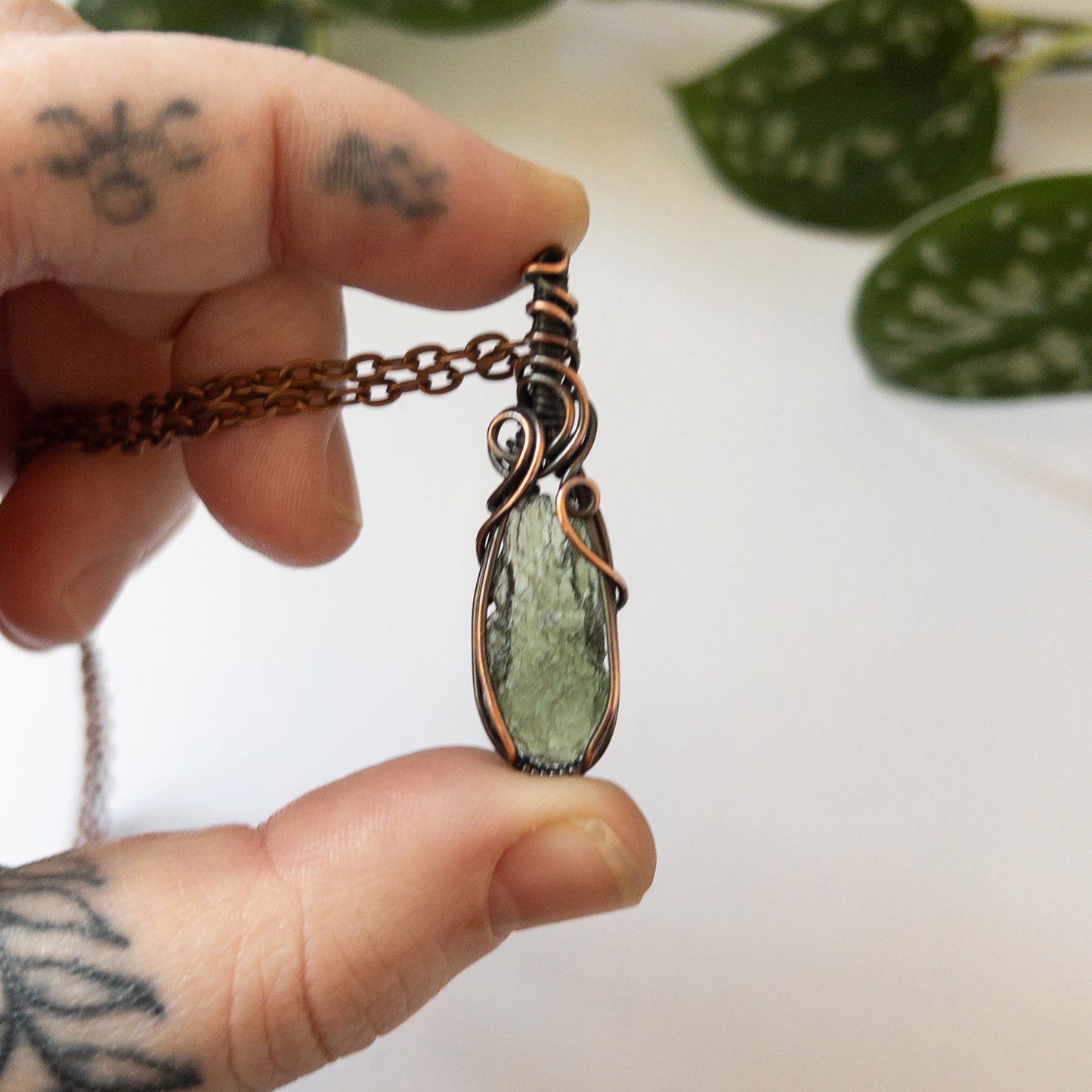 Moldavite Copper Wrapped Pendant