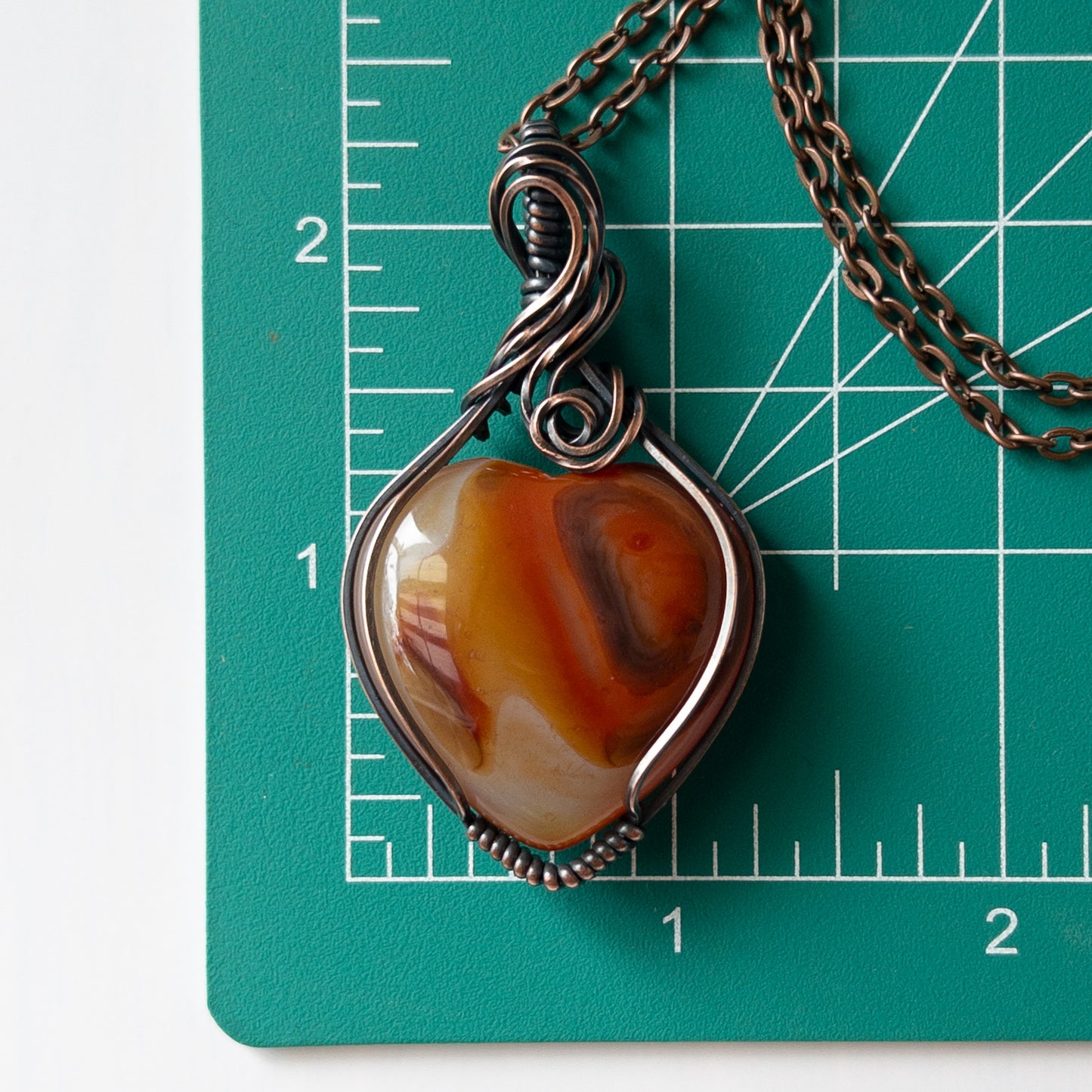 XL Carnelian Heart & Copper Wrapped Pendant - A