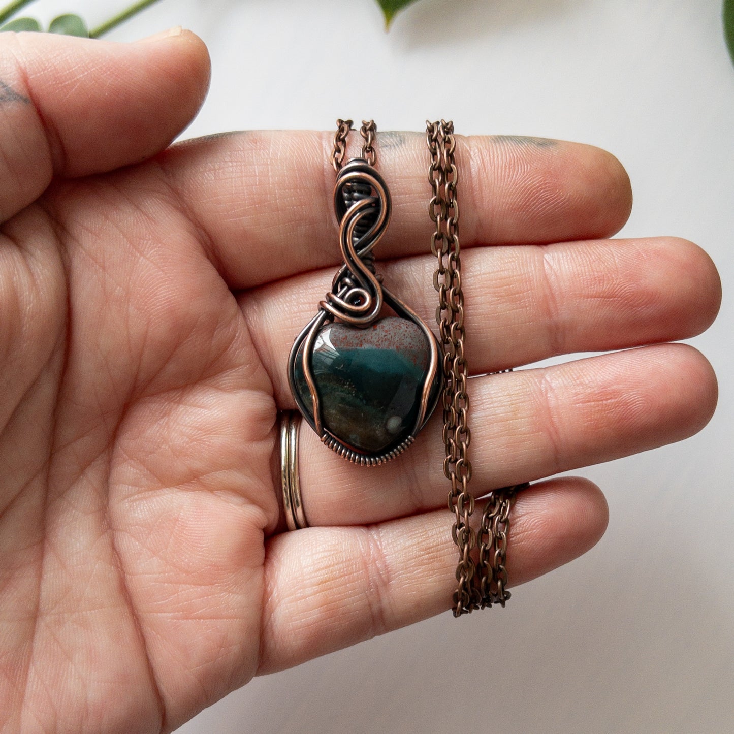 Ocean Jasper Heart & Copper Wrapped Pendant