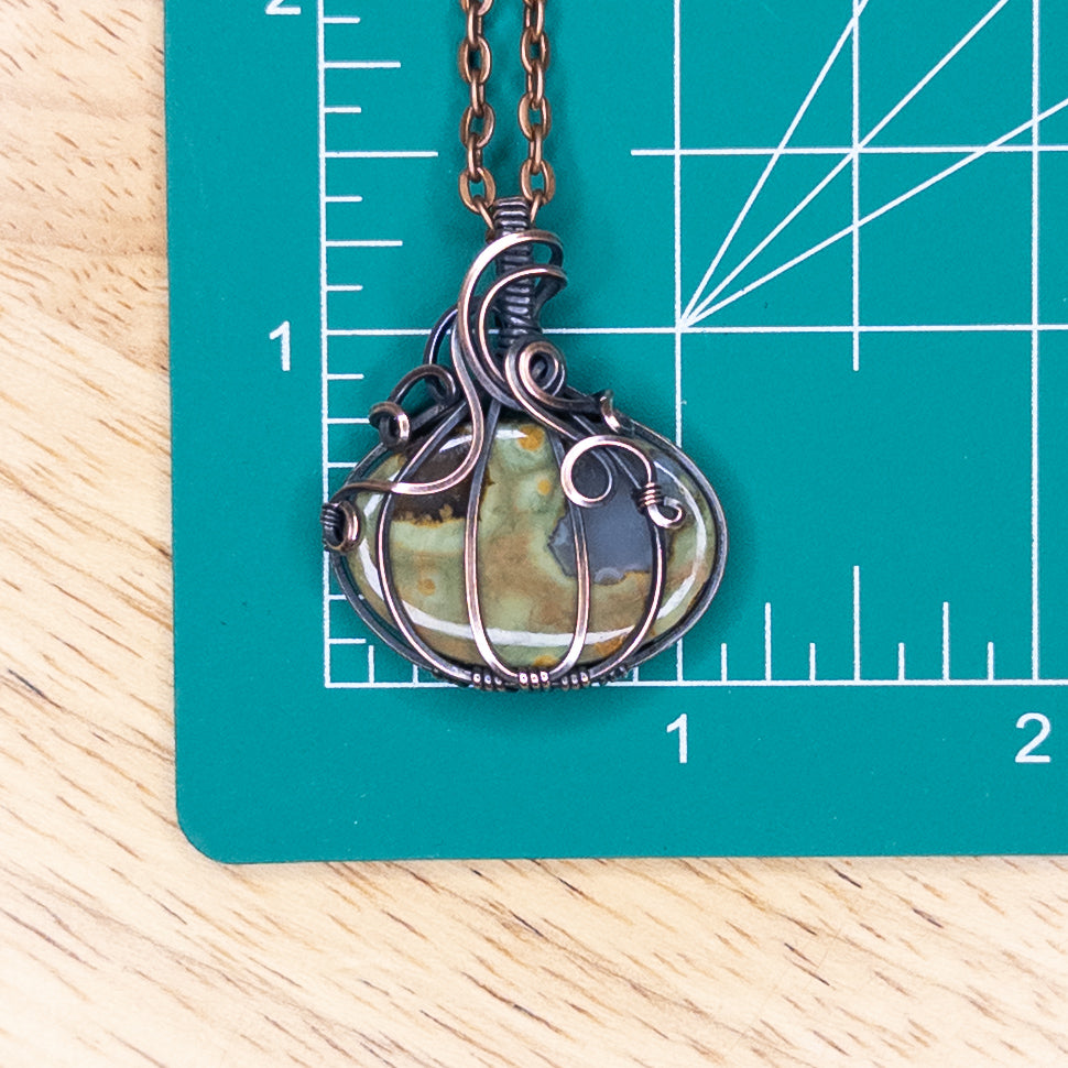 Rainforest Jasper Antiqued Copper Pumpkin Pendant