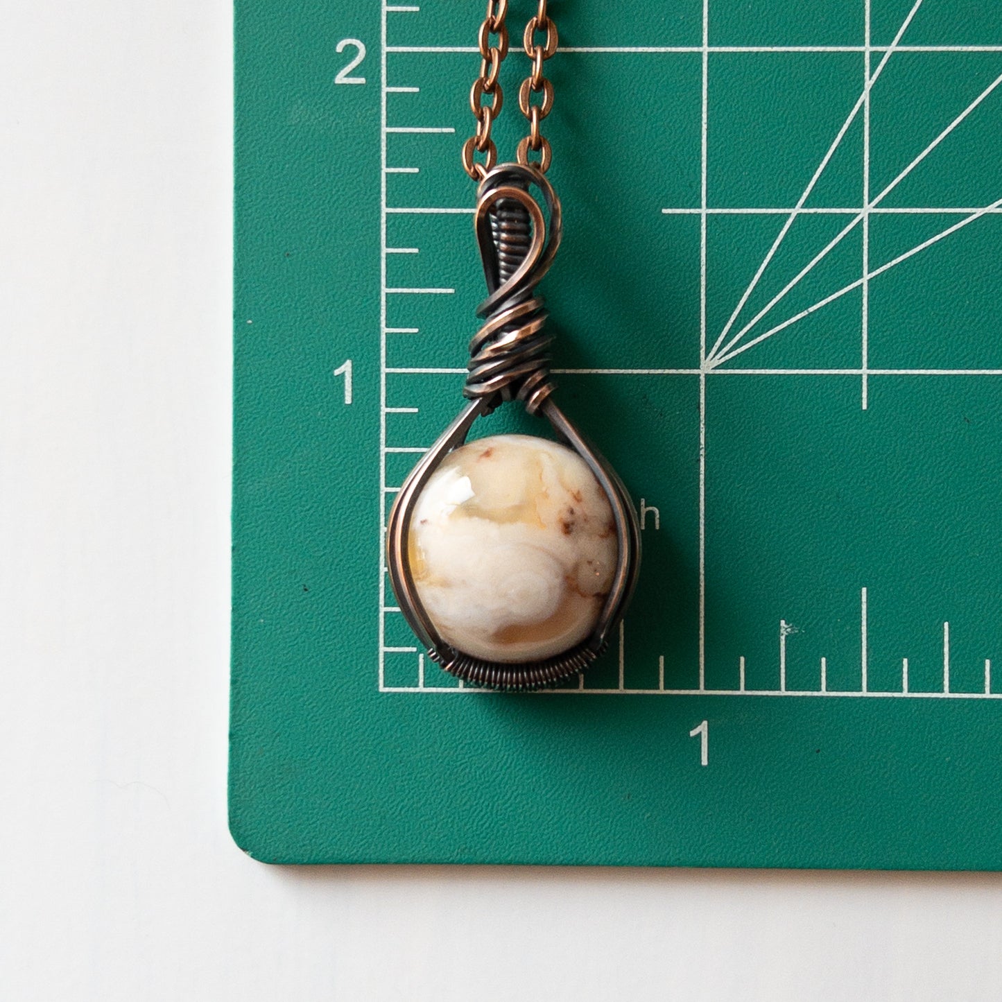 Flower Agate & Copper Wrapped Pendant