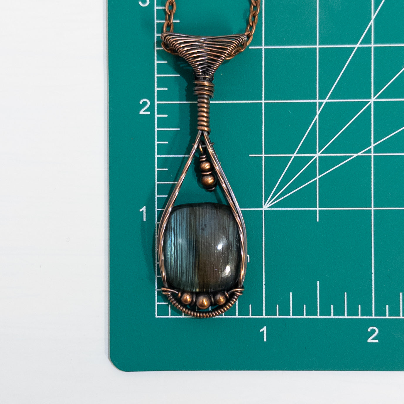 Amphora - Striped Labradorite & Dangling Charm Copper Pendant