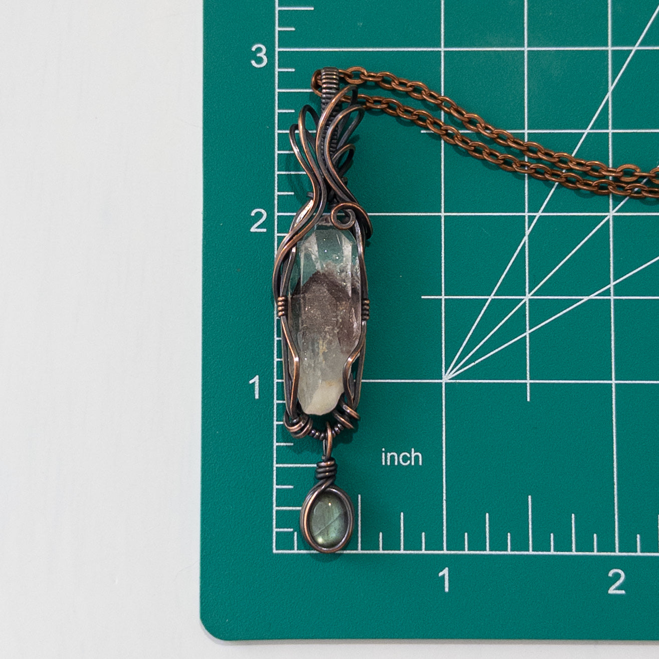 Sunset Phantom Quartz & Dangling Labradorite Copper Wrapped Pendant