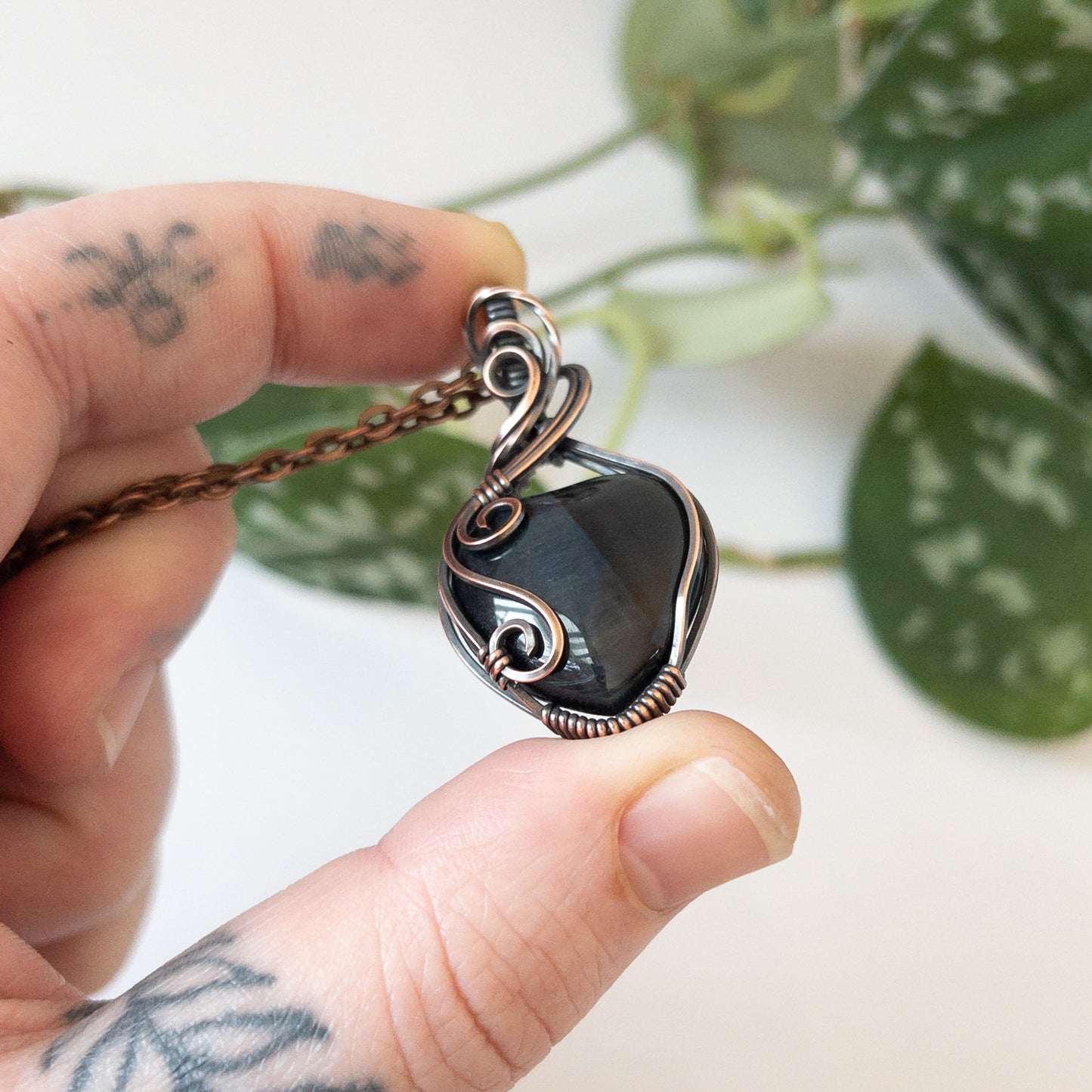 Blue Tiger’s Eye Heart & Copper Wrapped Pendant