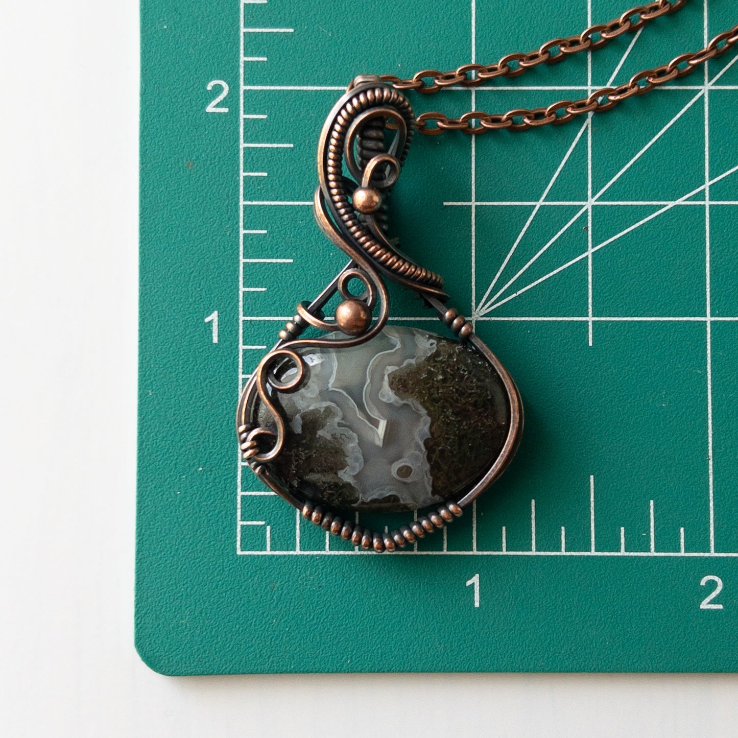 Moss Agate Copper Wrapped Pendant