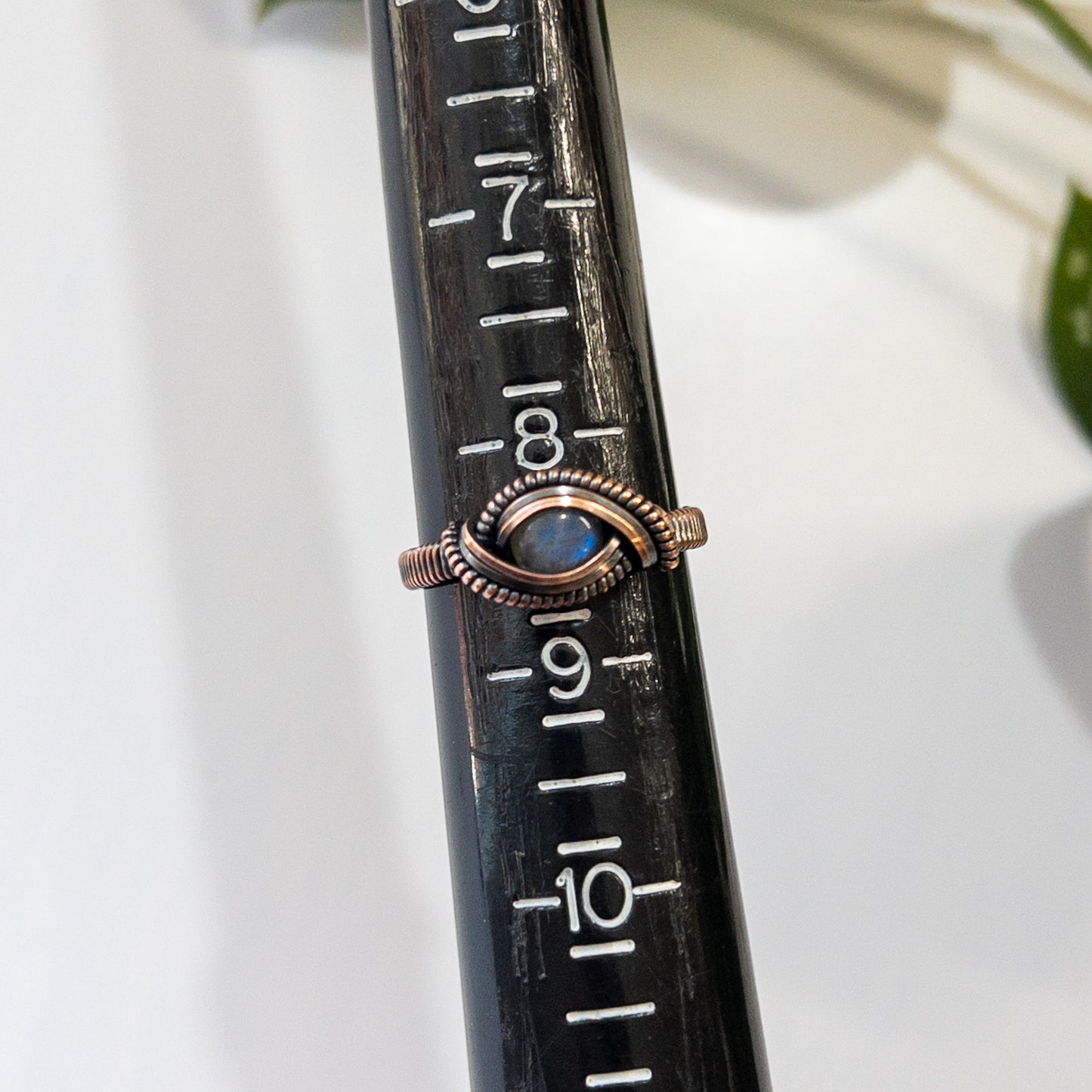 Blue Labradorite & Copper Wrapped Ring US Size 8.5