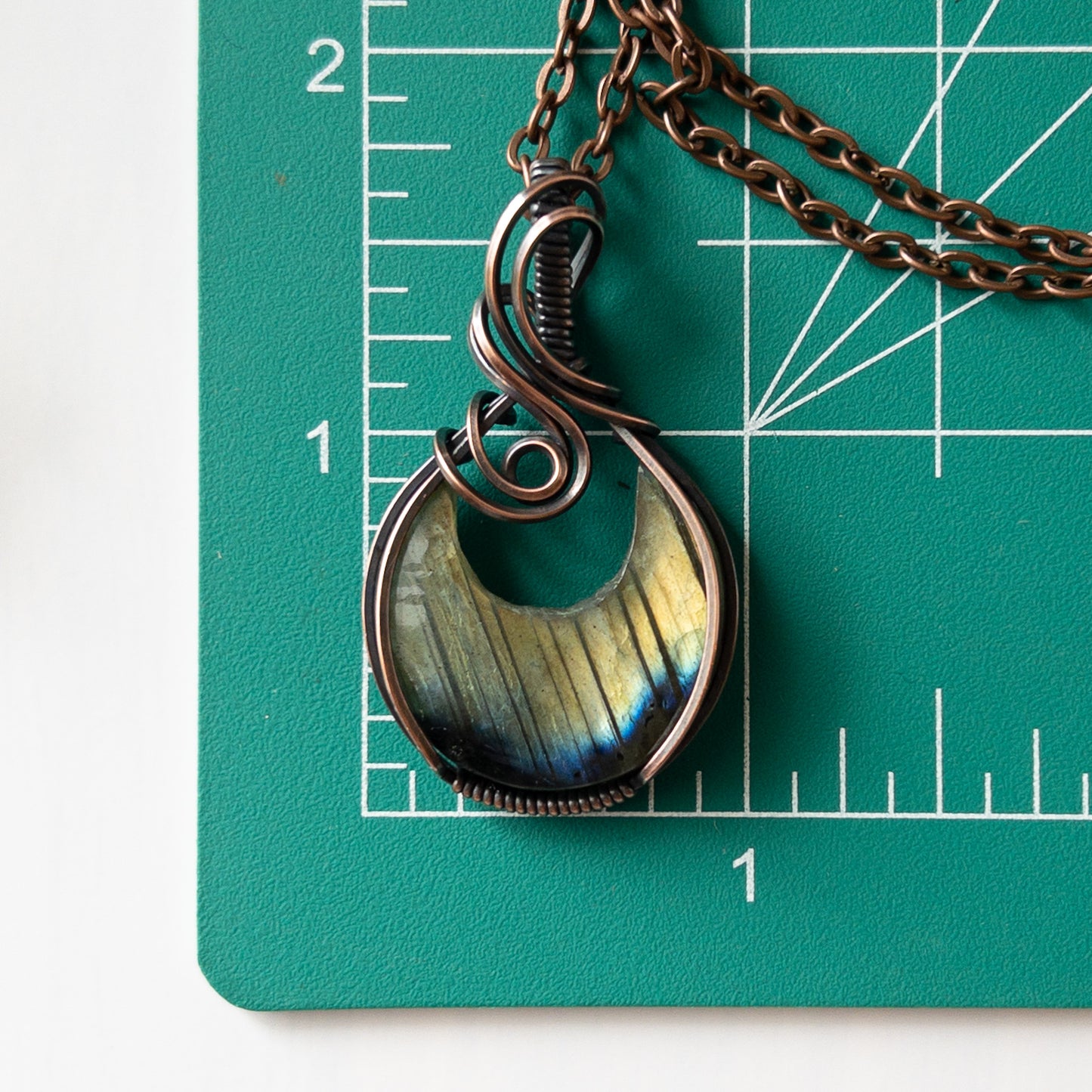 Labradorite Moon & Copper Wrapped Pendant