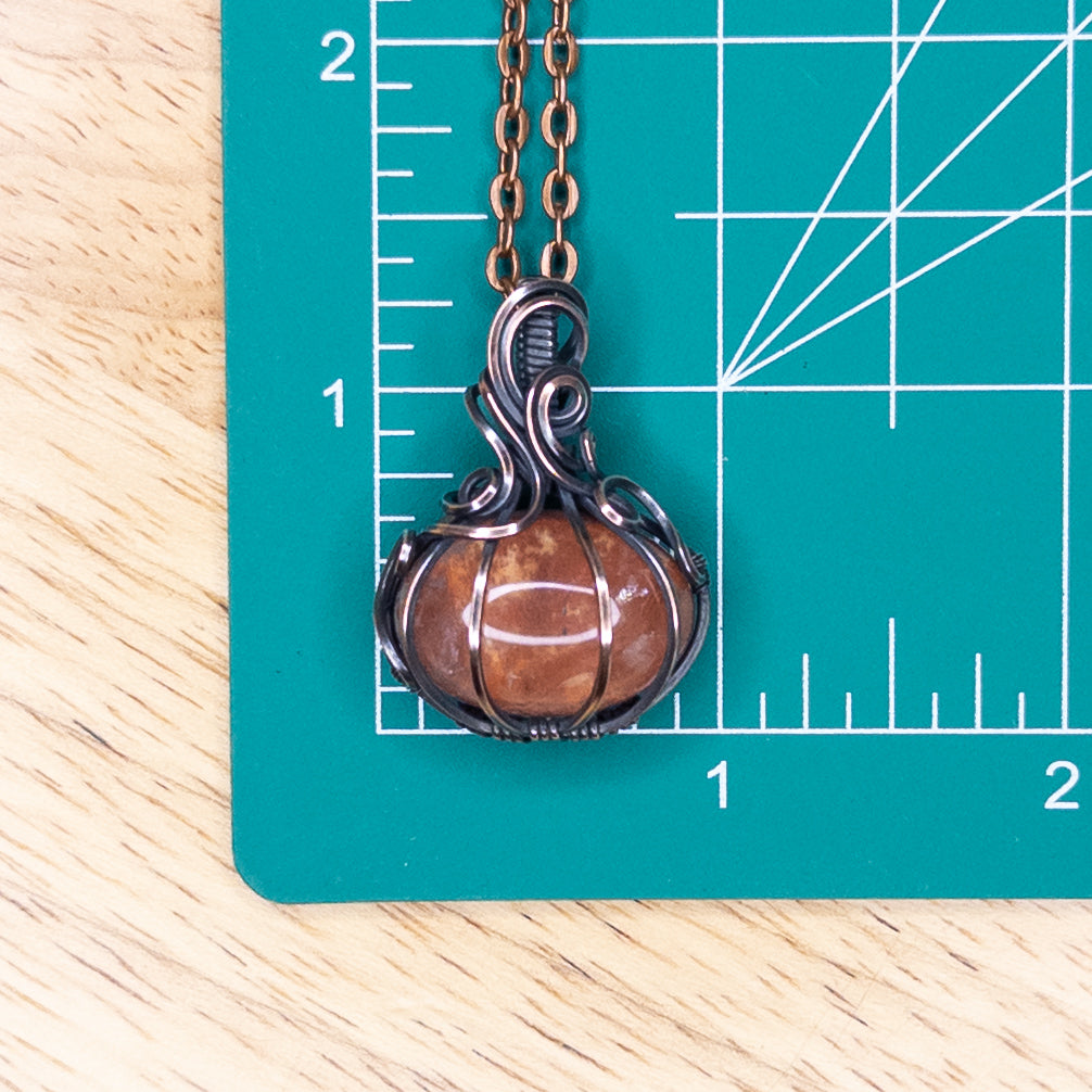 Fire Quartz Antiqued Copper Pumpkin Pendant