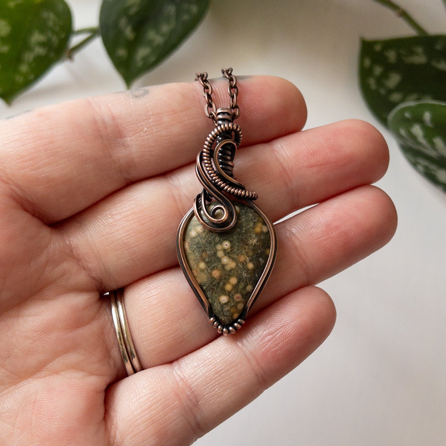 Ocean Jasper & Copper Wrapped Pendant