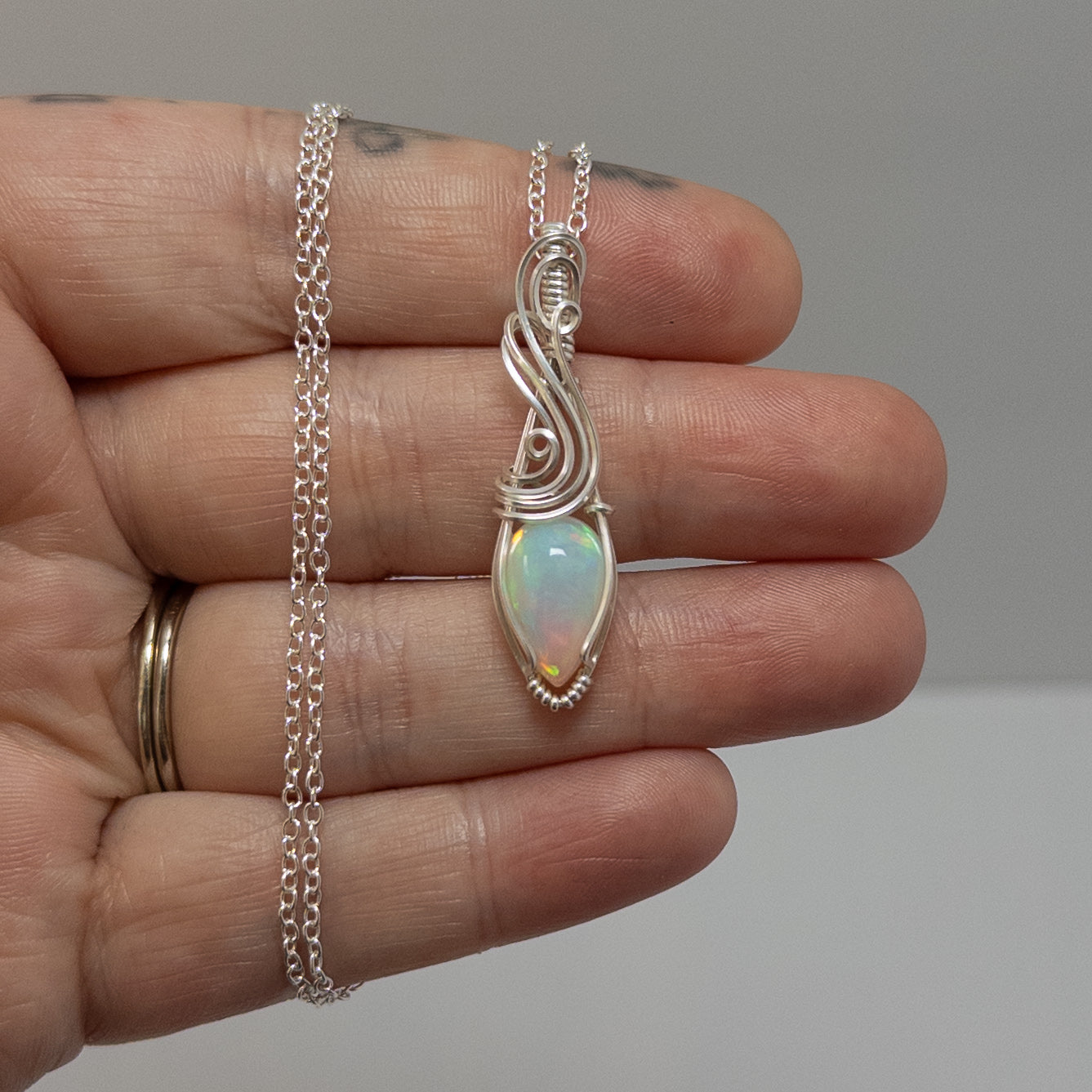 3 Carat Ethiopian Opal Sterling Silver Wrapped Pendant