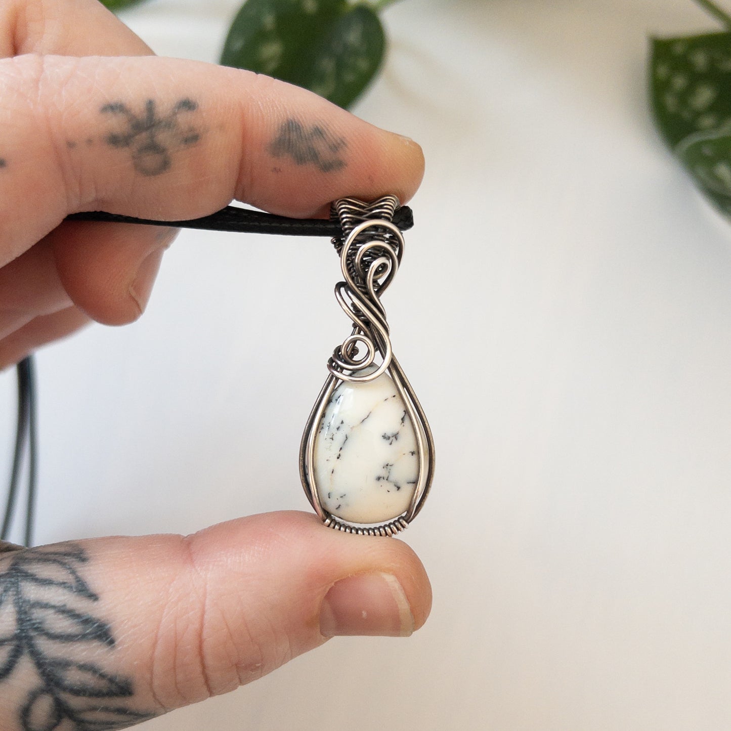 Dendritic Opal & Sterling Silver Pendant