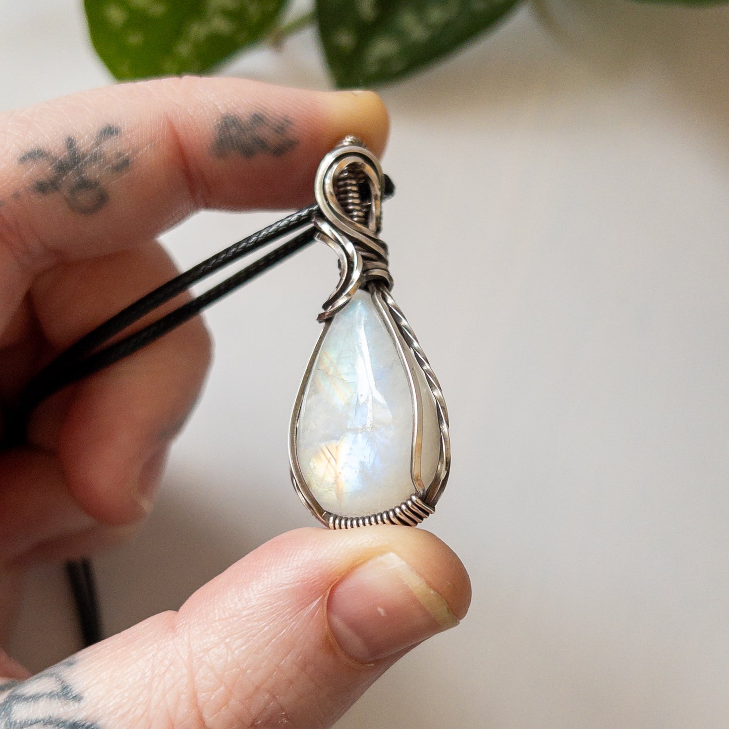Rainbow Moonstone & Sterling Silver Wrapped Pendant