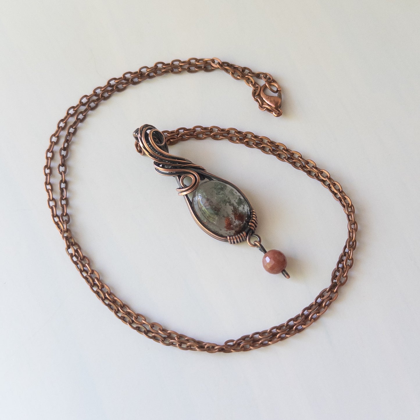 Garden Quartz & Jasper Antiqued Copper Wrapped Pendant