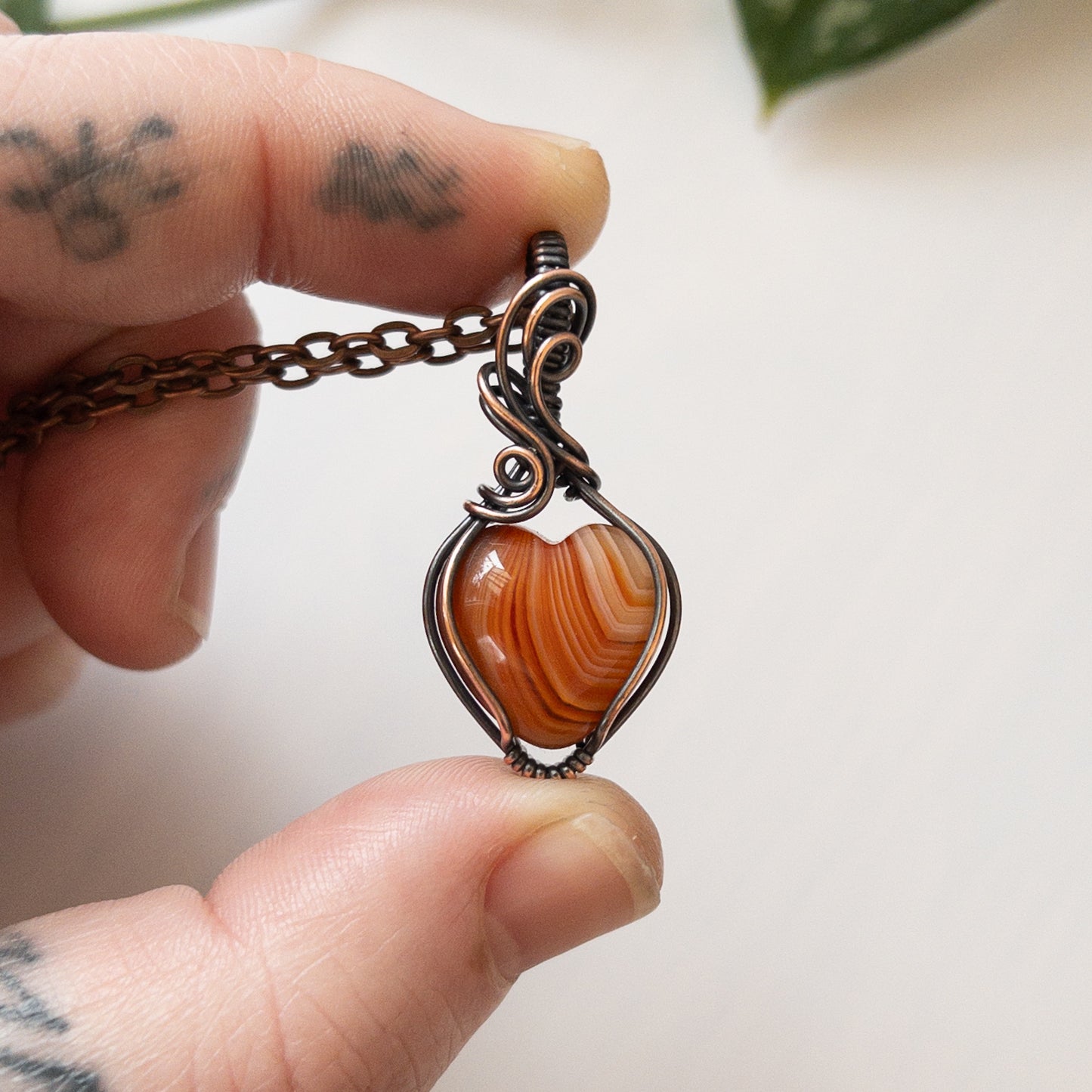 Mini Carnelian Heart & Copper Wrapped Pendant - B