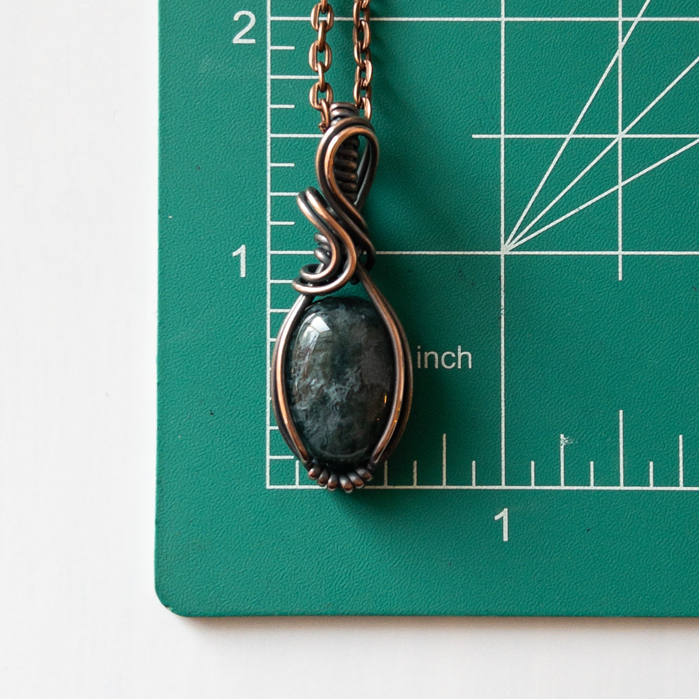 Moss Agate & Copper Wrapped Pendant