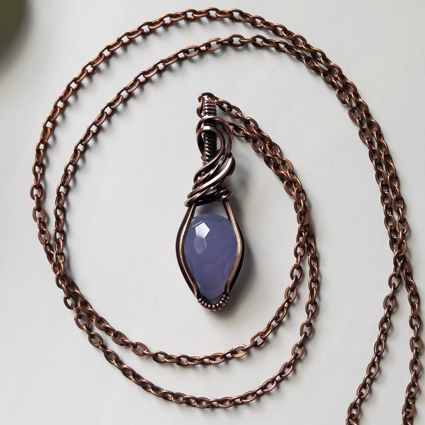 Faceted Lavender Chalcedony & Copper Wrapped Pendant