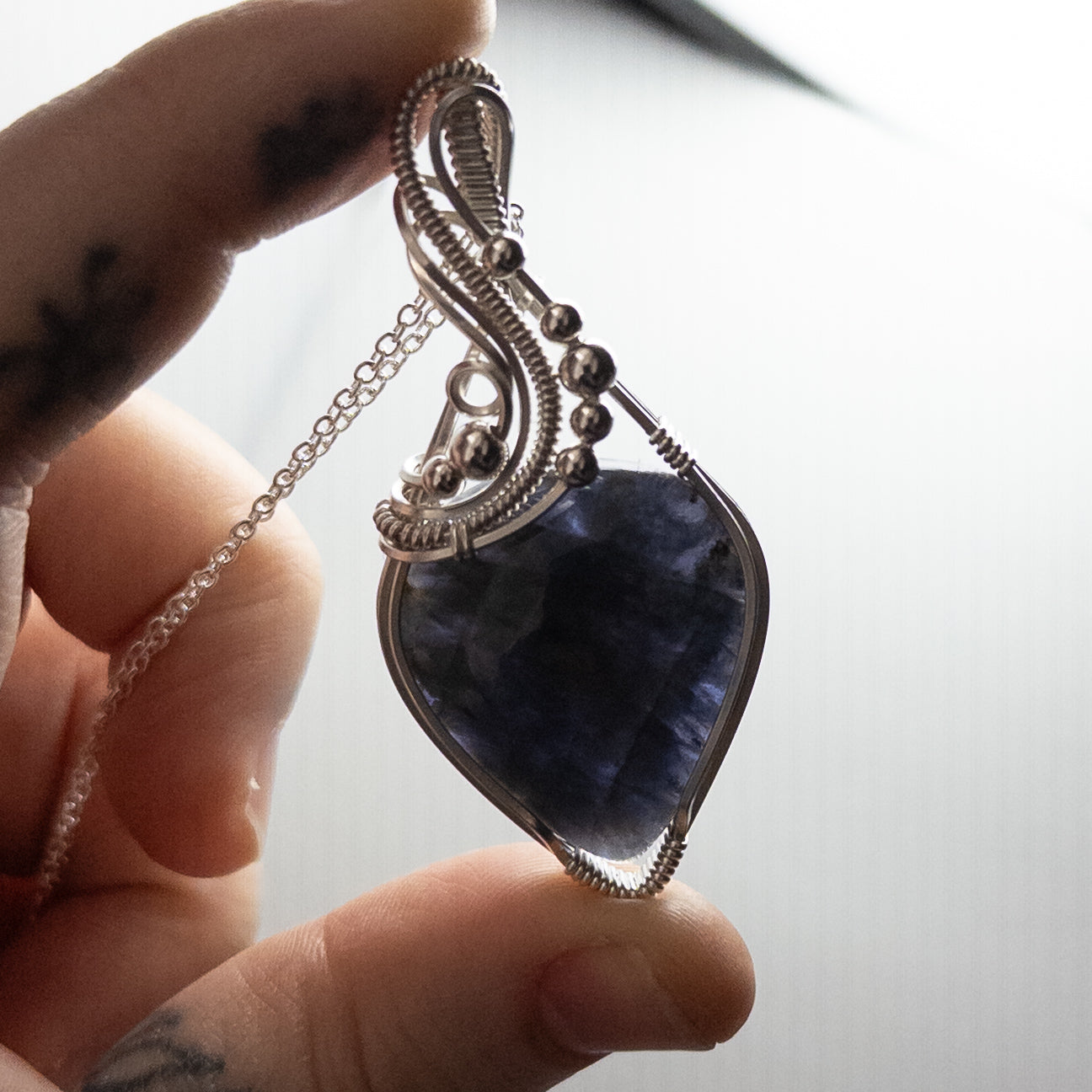 Silver Flash Iolite Sterling Silver Wrapped Pendant