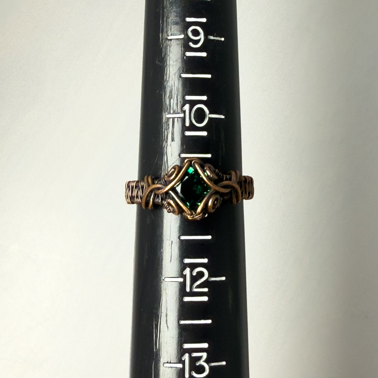 Simulated Emerald Intricate Woven Copper Ring 11