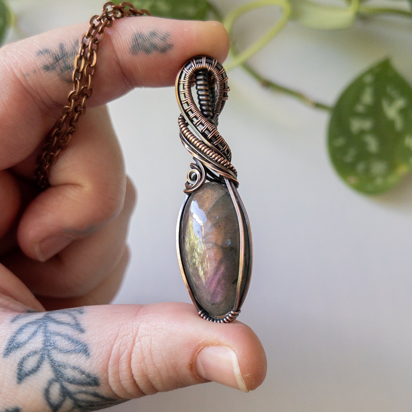 Sunset Labradorite & Antiqued Copper Wrapped Pendant