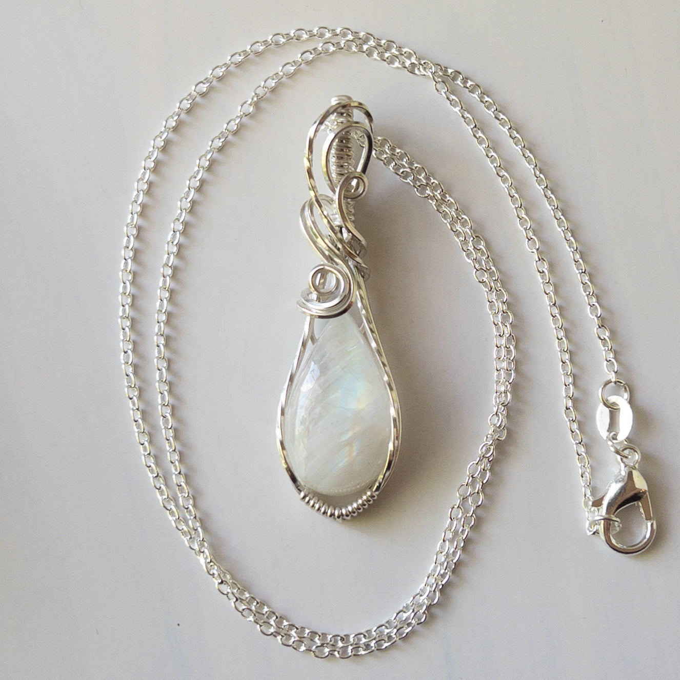 Rainbow Moonstone & Sterling Silver Wrapped Pendant