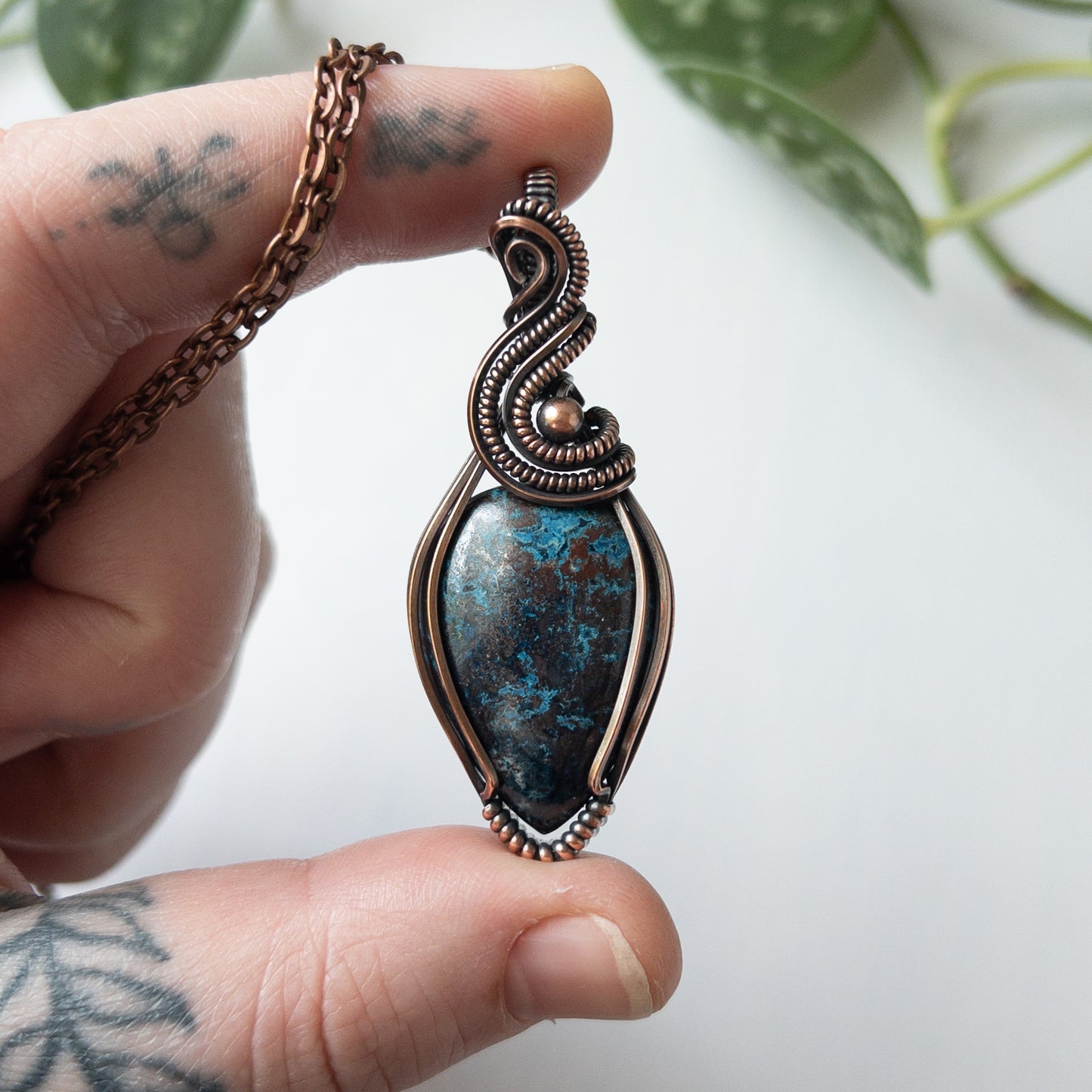 Shattuckite & Copper Wrapped Pendant