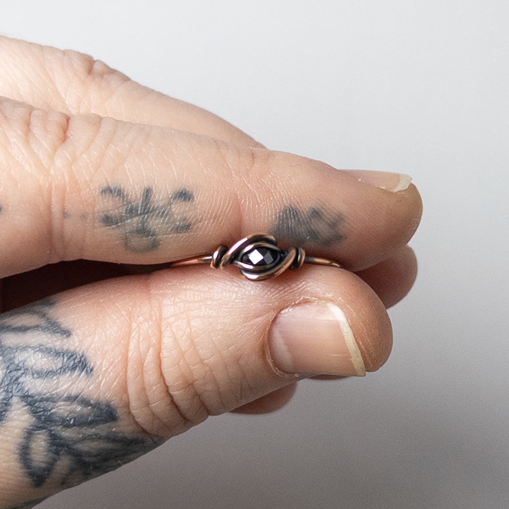 Faceted Black Cubic Zirconia Dainty Copper Ring Size 8.5
