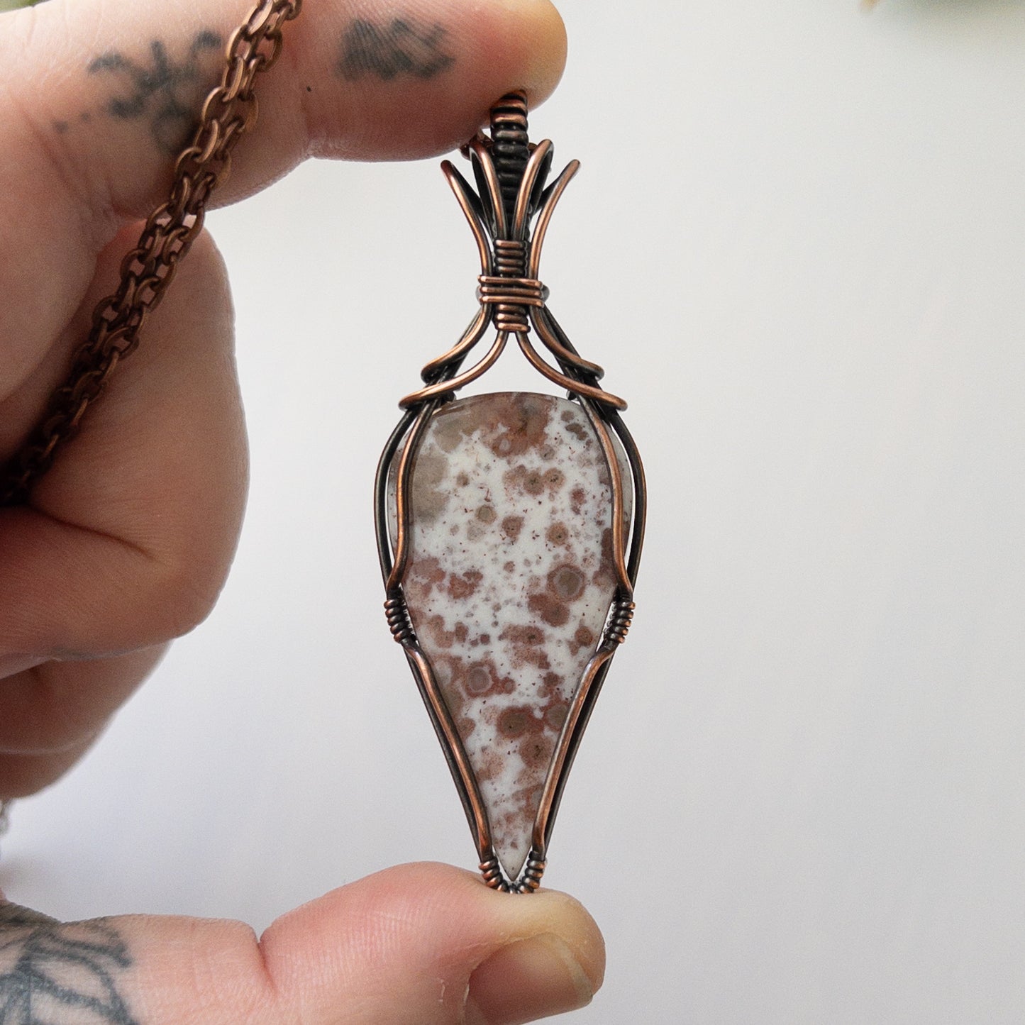 Speckled Agate Copper Wrapped Pendant