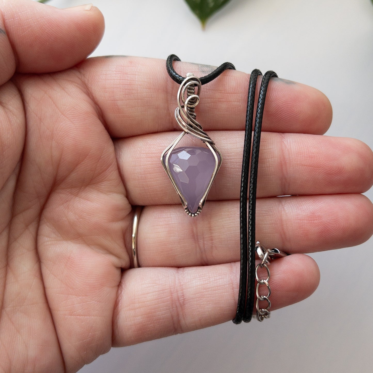 Lavender Chalcedony & Sterling Silver Wrapped Pendant