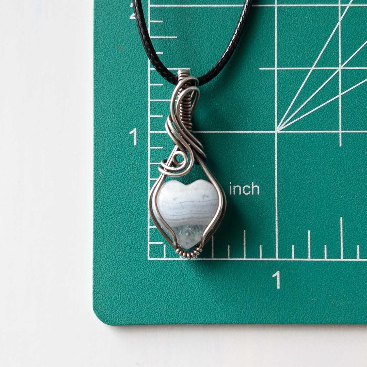 Mini Blue Lace Agate Heart & Sterling Silver Pendant - A