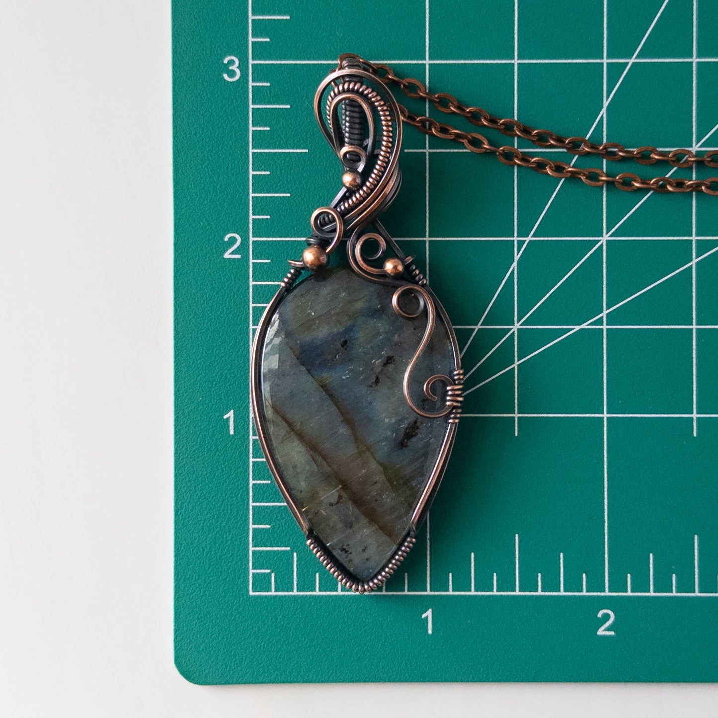 Large Multicolor Labradorite Antiqued Copper Wrapped Pendant