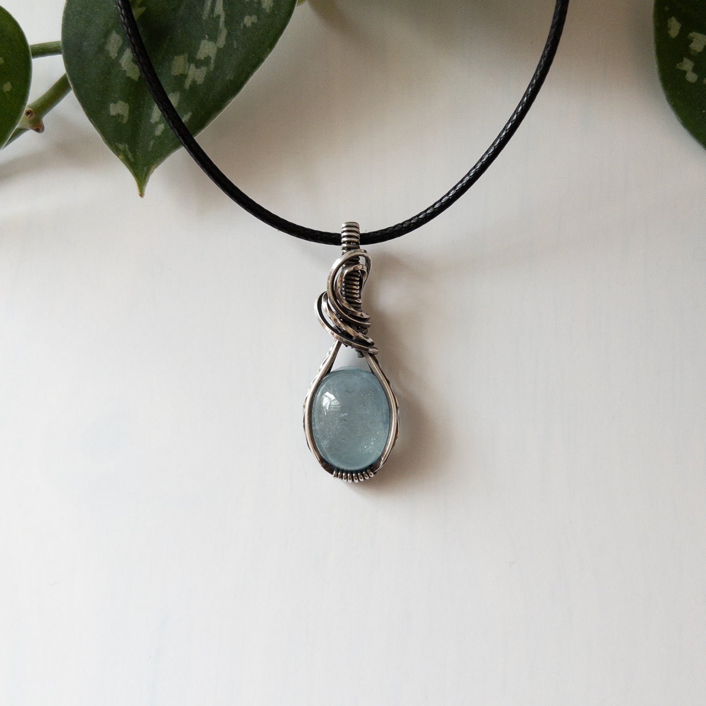 Aquamarine & Sterling Silver Wrapped Pendant