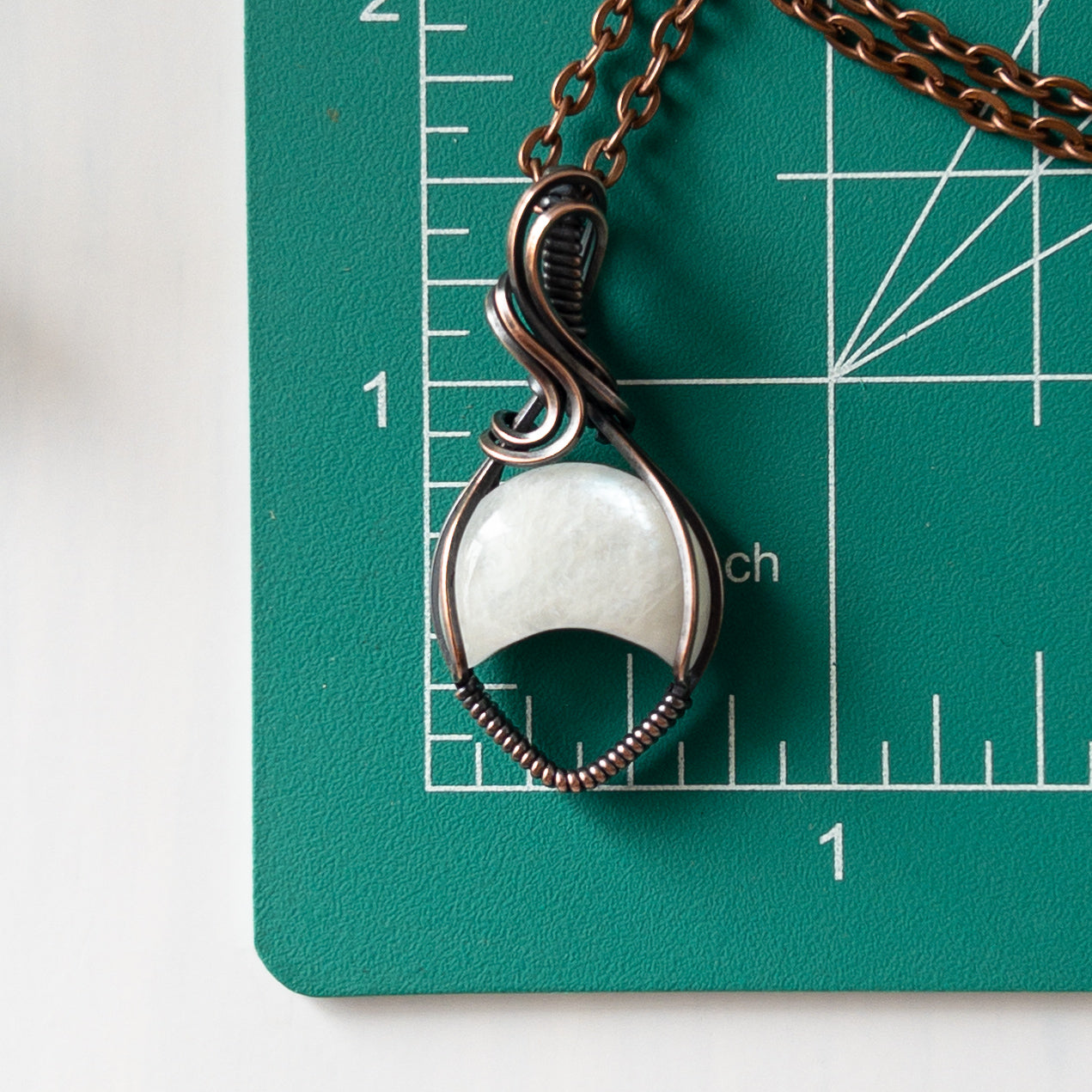 Moonstone Inverted Moon & Copper Wrapped Pendant