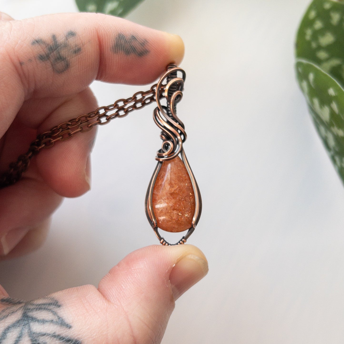 Sunstone & Copper Wrapped Pendant