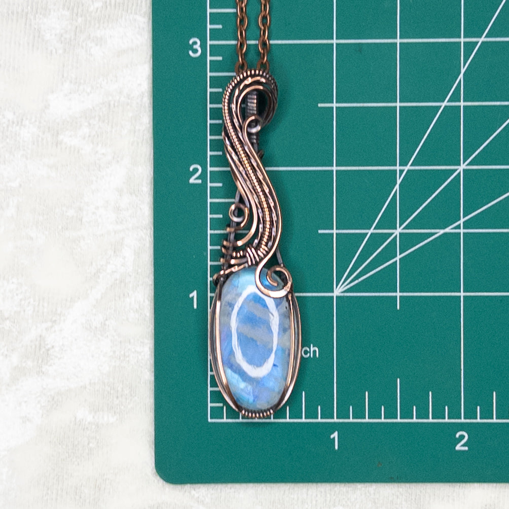 Blue Flash Moonstone Antiqued Copper Pendant