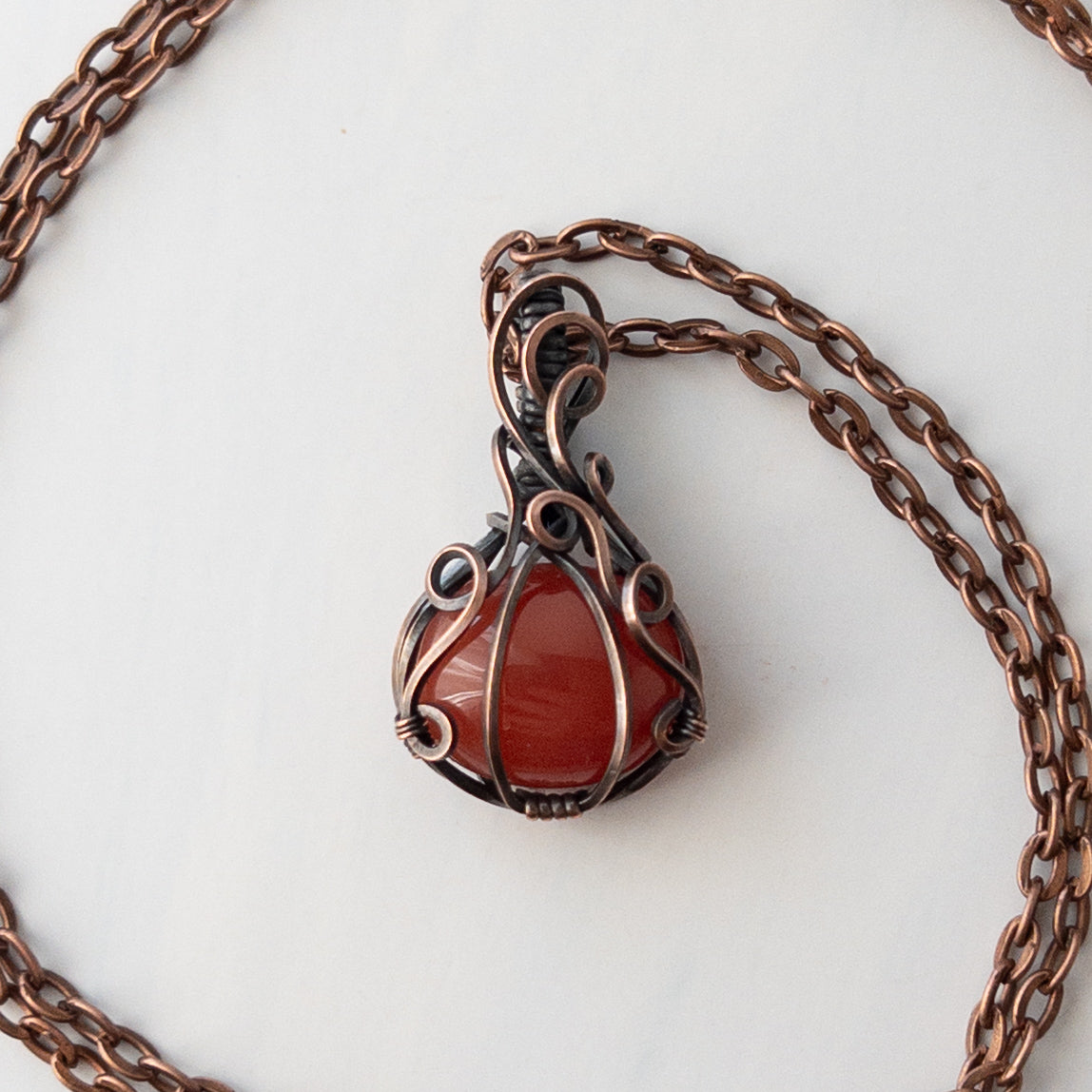 Dainty Carnelian Pumpkin Antiqued Copper Pendant