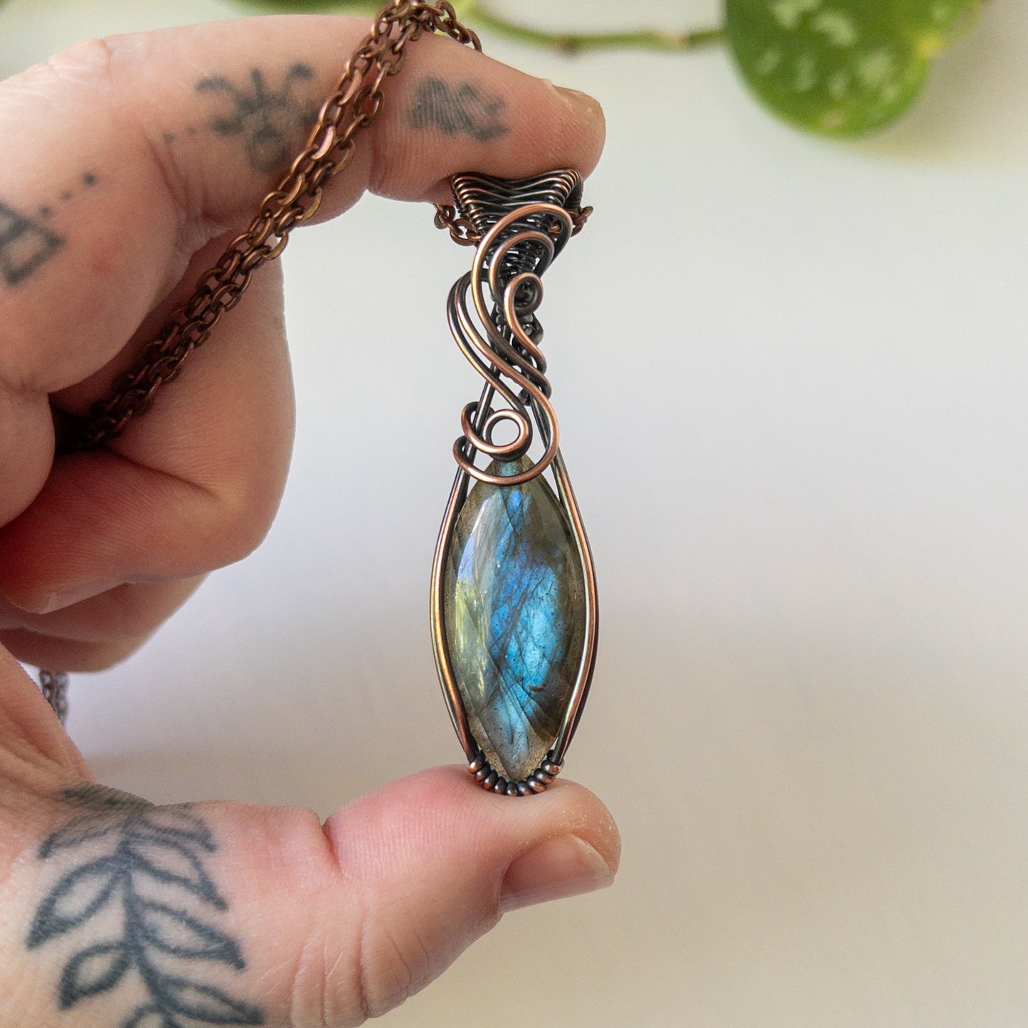 Blue Marquise Labradorite Copper Wrapped Pendant