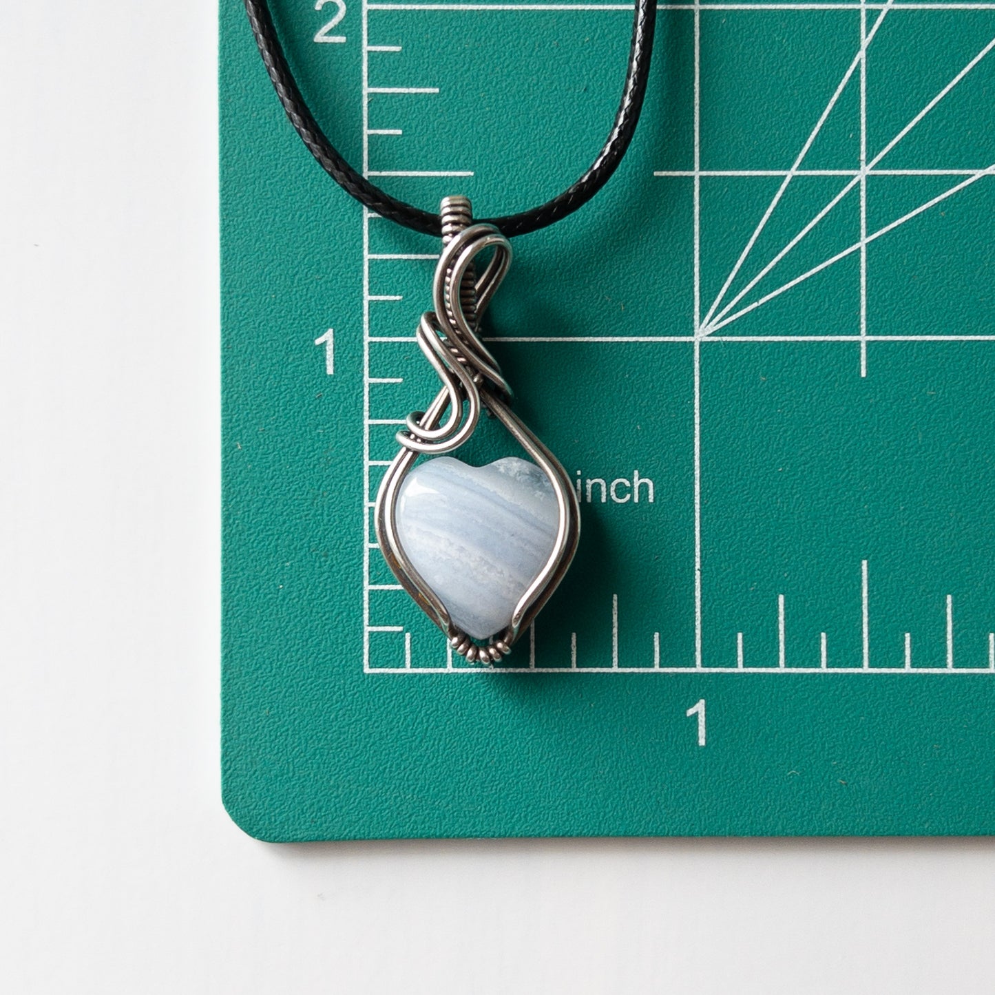 Mini Blue Lace Agate Heart & Sterling Silver Wrapped Pendant - C