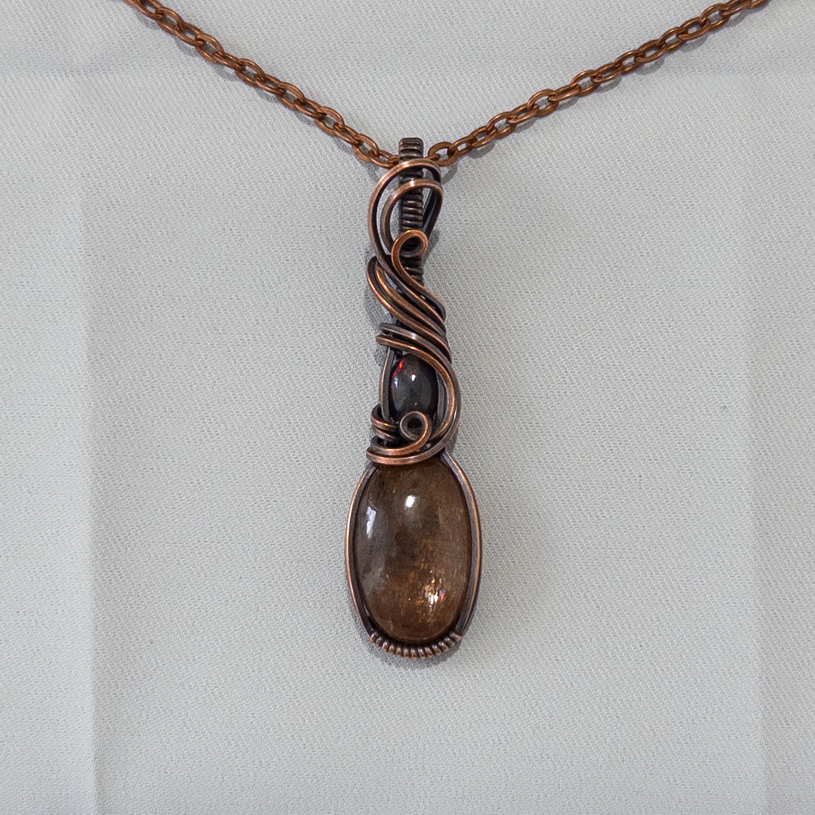 Black Sunstone & Smoked Opal Copper Wrapped Pendant