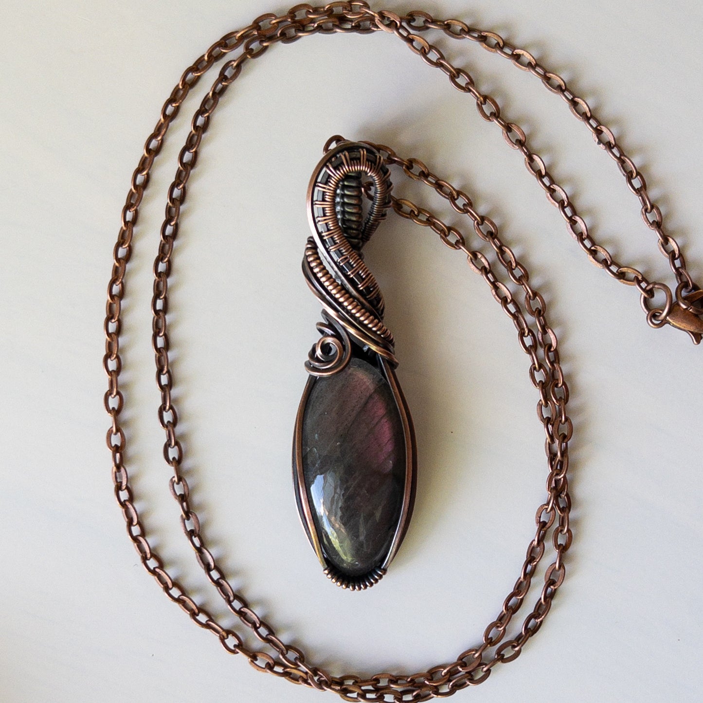 Sunset Labradorite & Antiqued Copper Wrapped Pendant