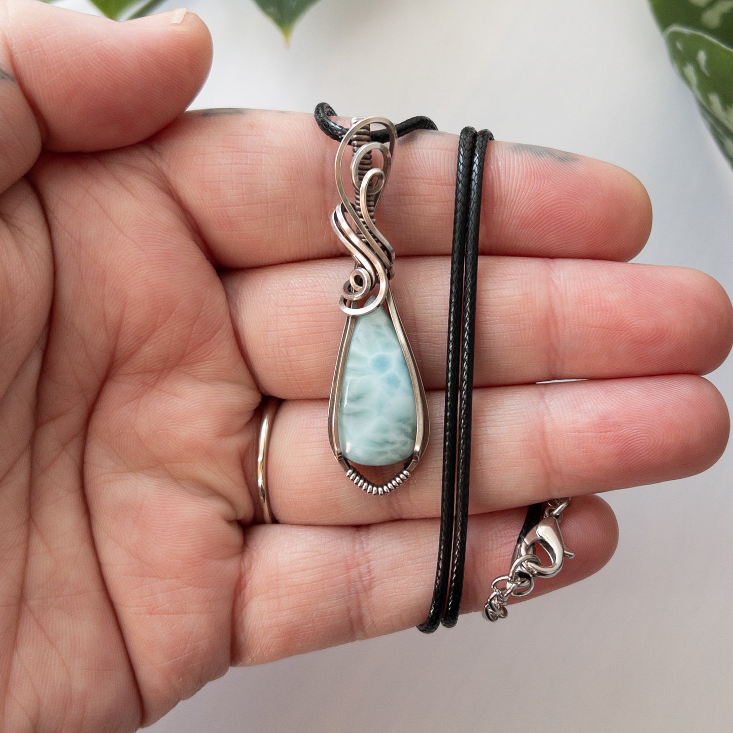 Larimar & Sterling Silver Wrapped Pendant