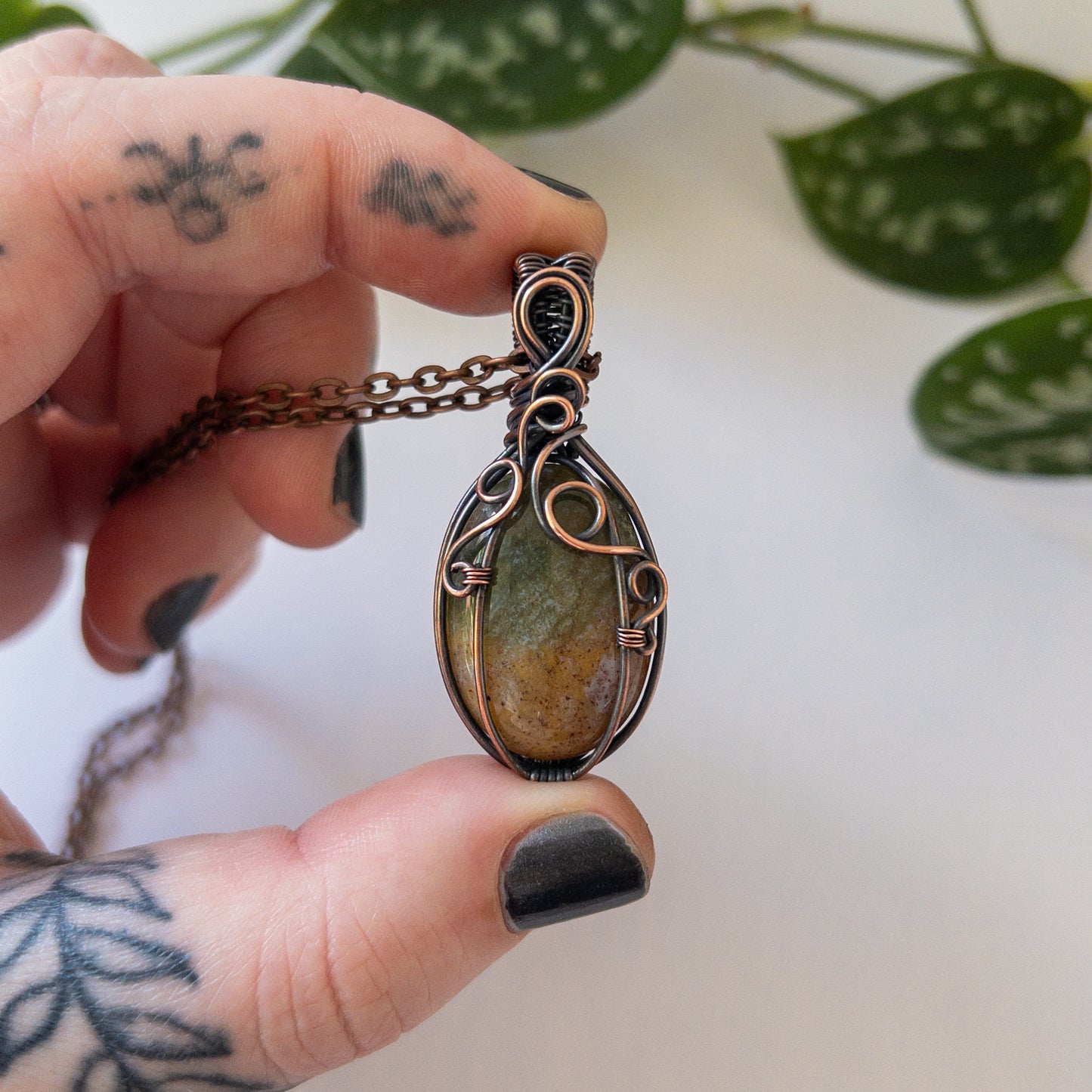 Pumpkin Pendant - Sea Jasper & Copper B