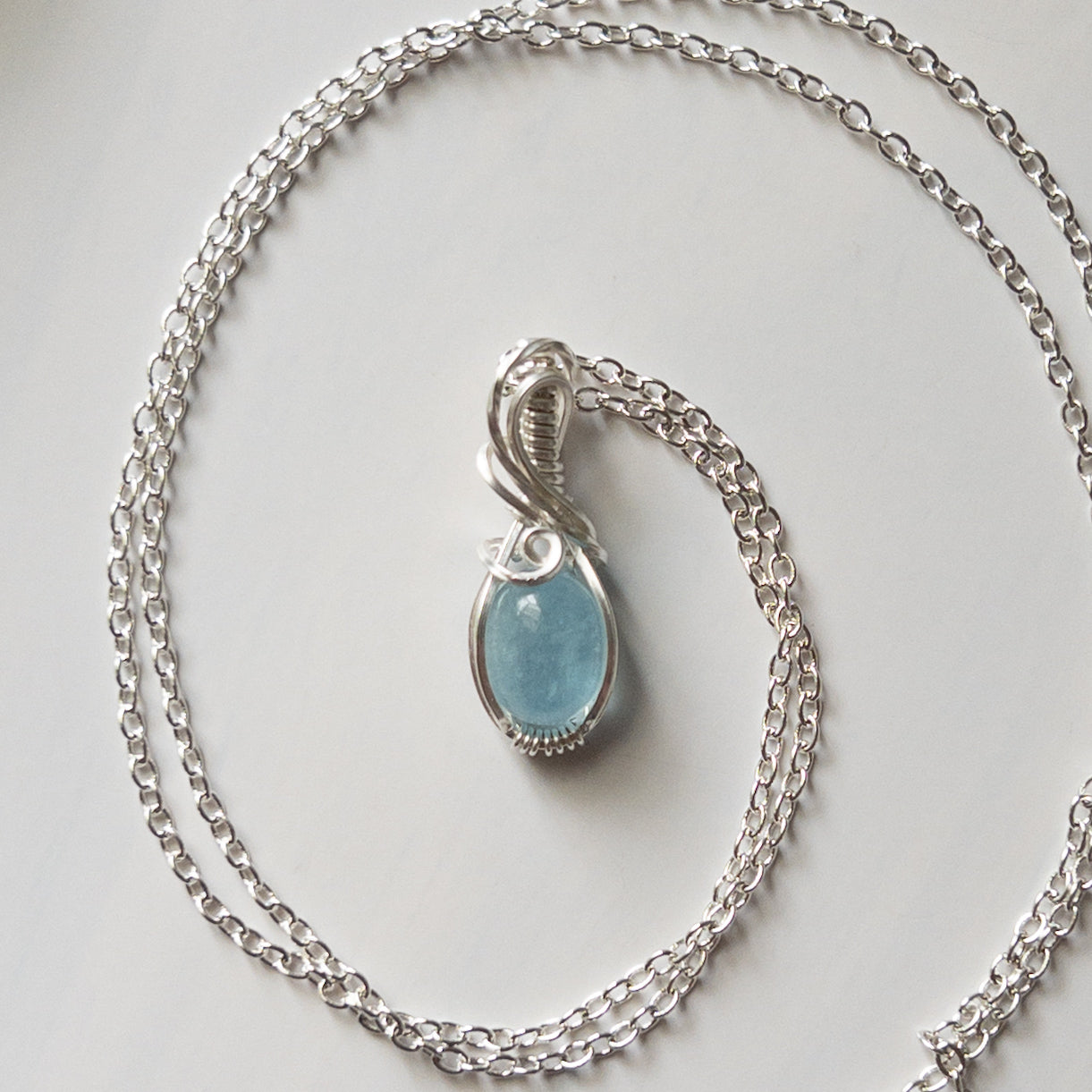 Aquamarine & Sterling Silver Wrapped Mini Pendant